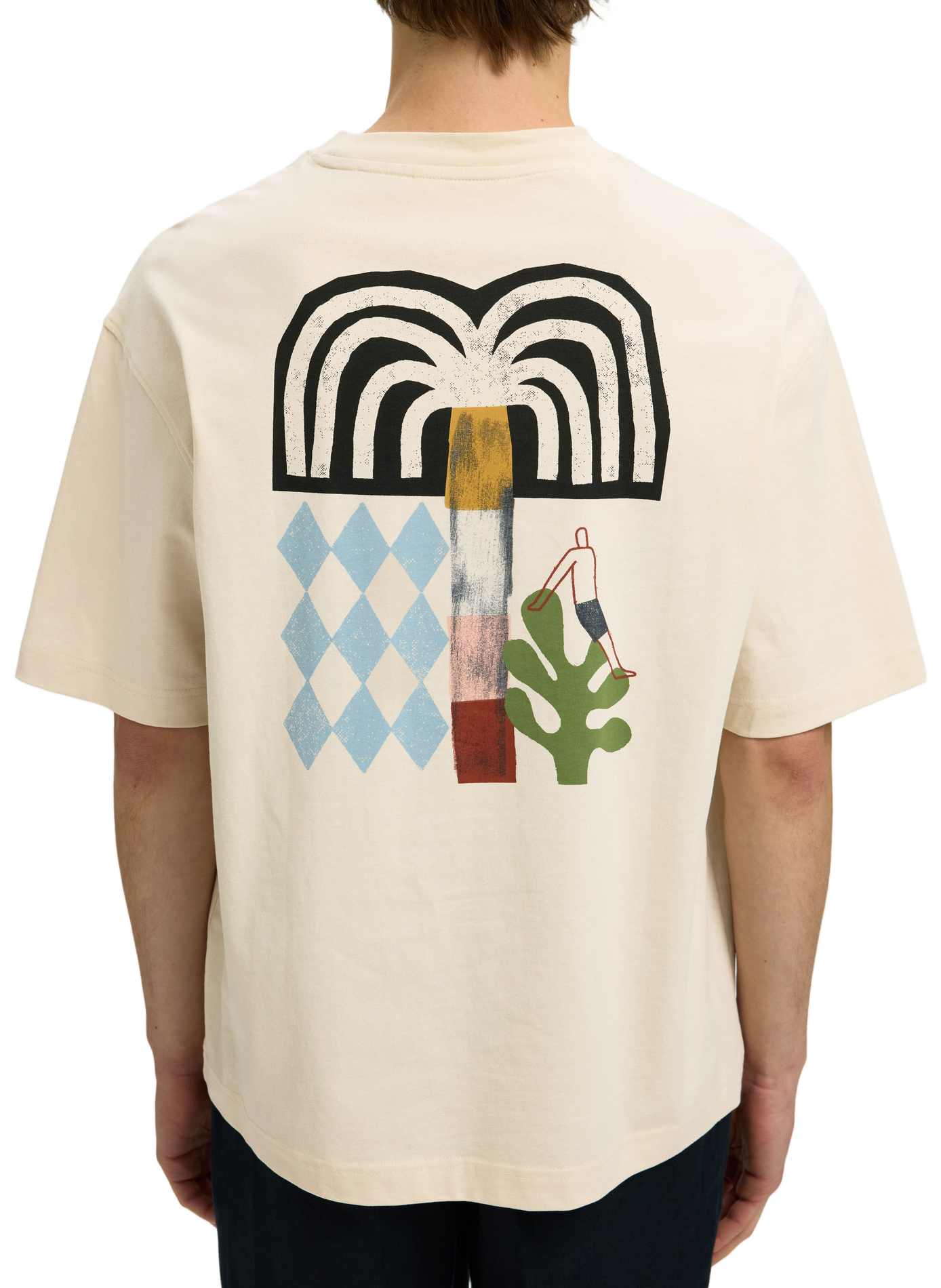 Short-sleeve printed cotton T-shirt  SELECTED Beige