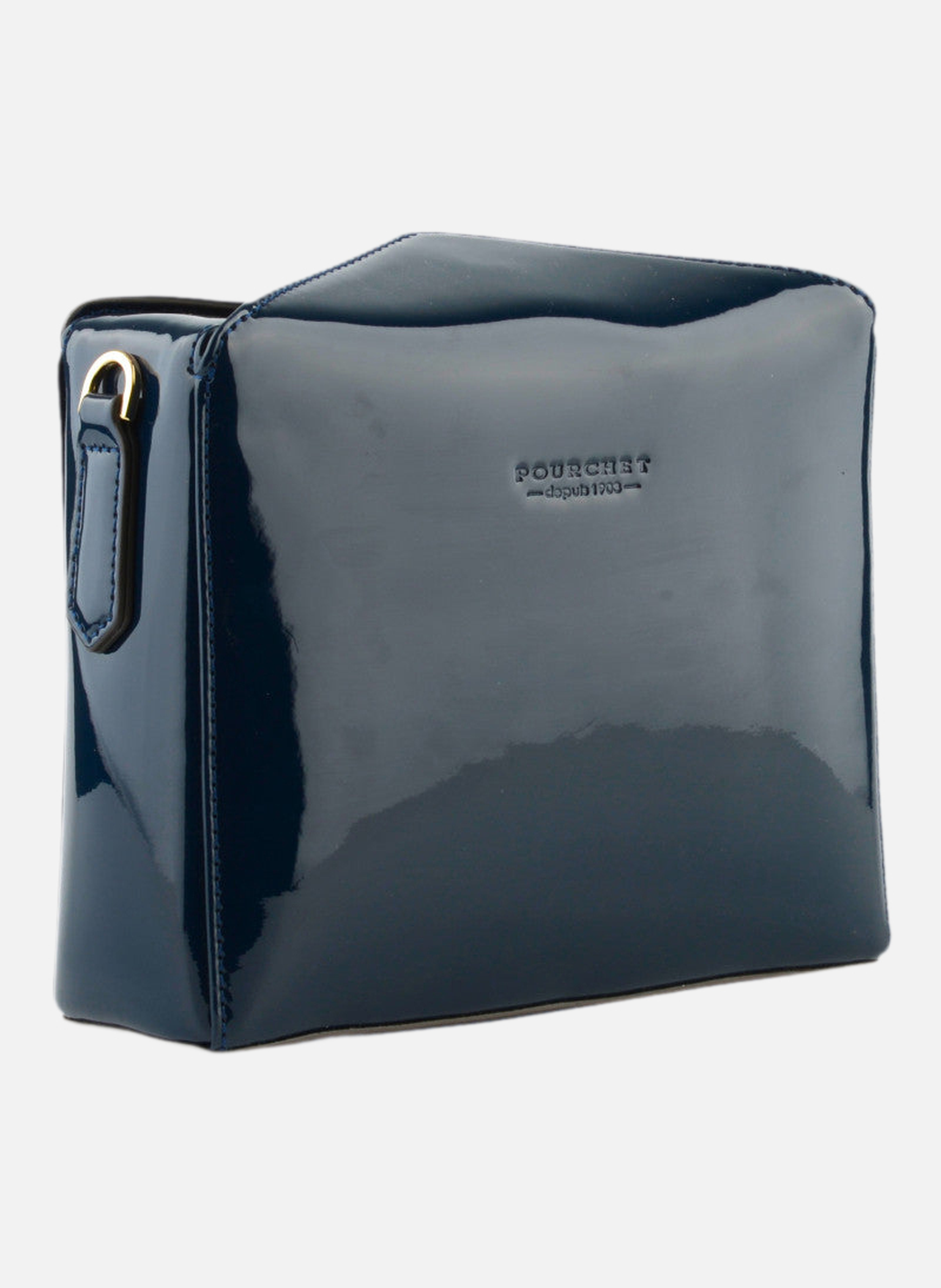 Cassetta vernis | sac porté épaule en cuir de vachette | Bleu POURCHET Femme