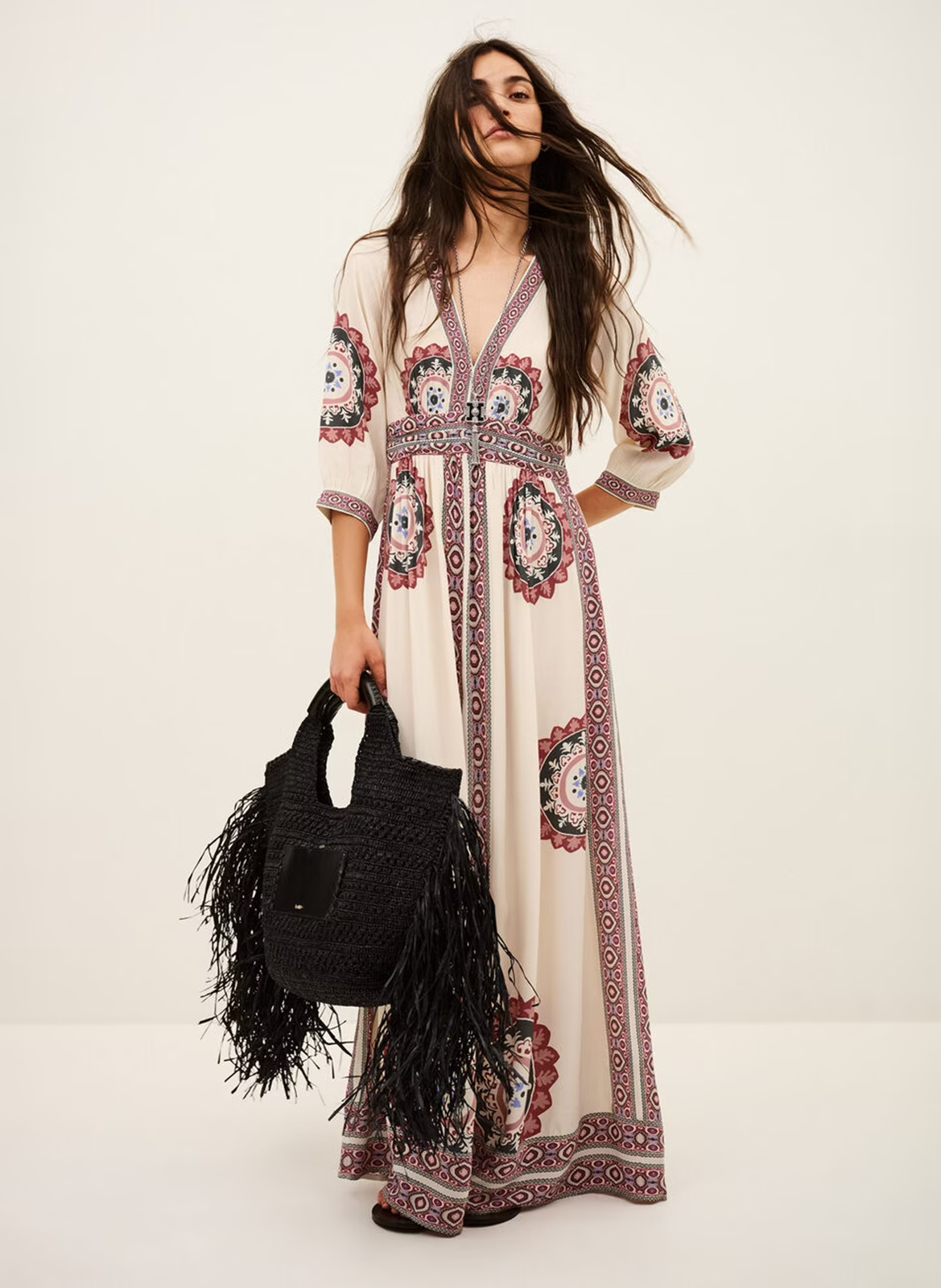 Robe longue imprimée col v vere BA&SH Beige