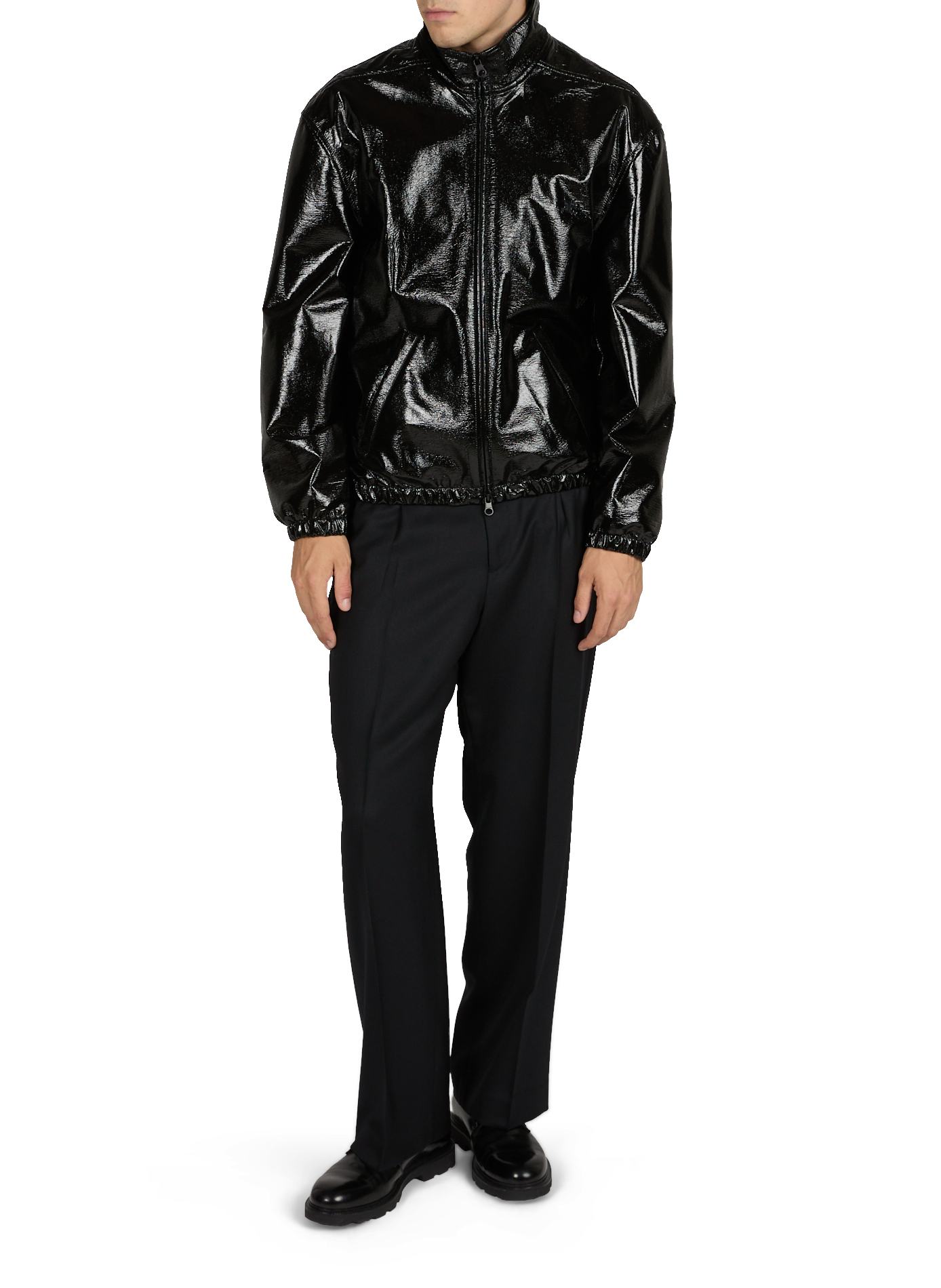 Shiny high-neck jacket with embroidered logo COURRÈGES Black