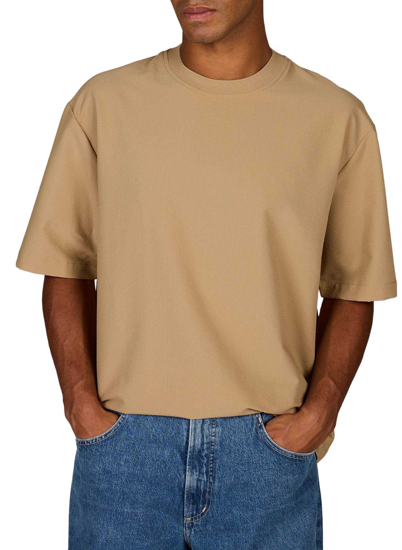 T-shirt ample texturé à manches courtes EMPORIO ARMANI Beige