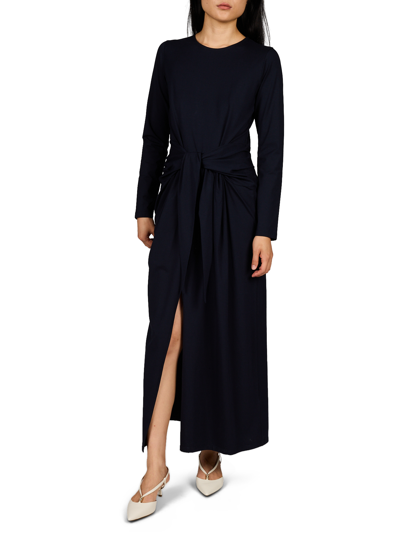 Langes gerade Kleid mit Rundhalsausschnitt aus Baumwollmischung. SUNCOO Blau