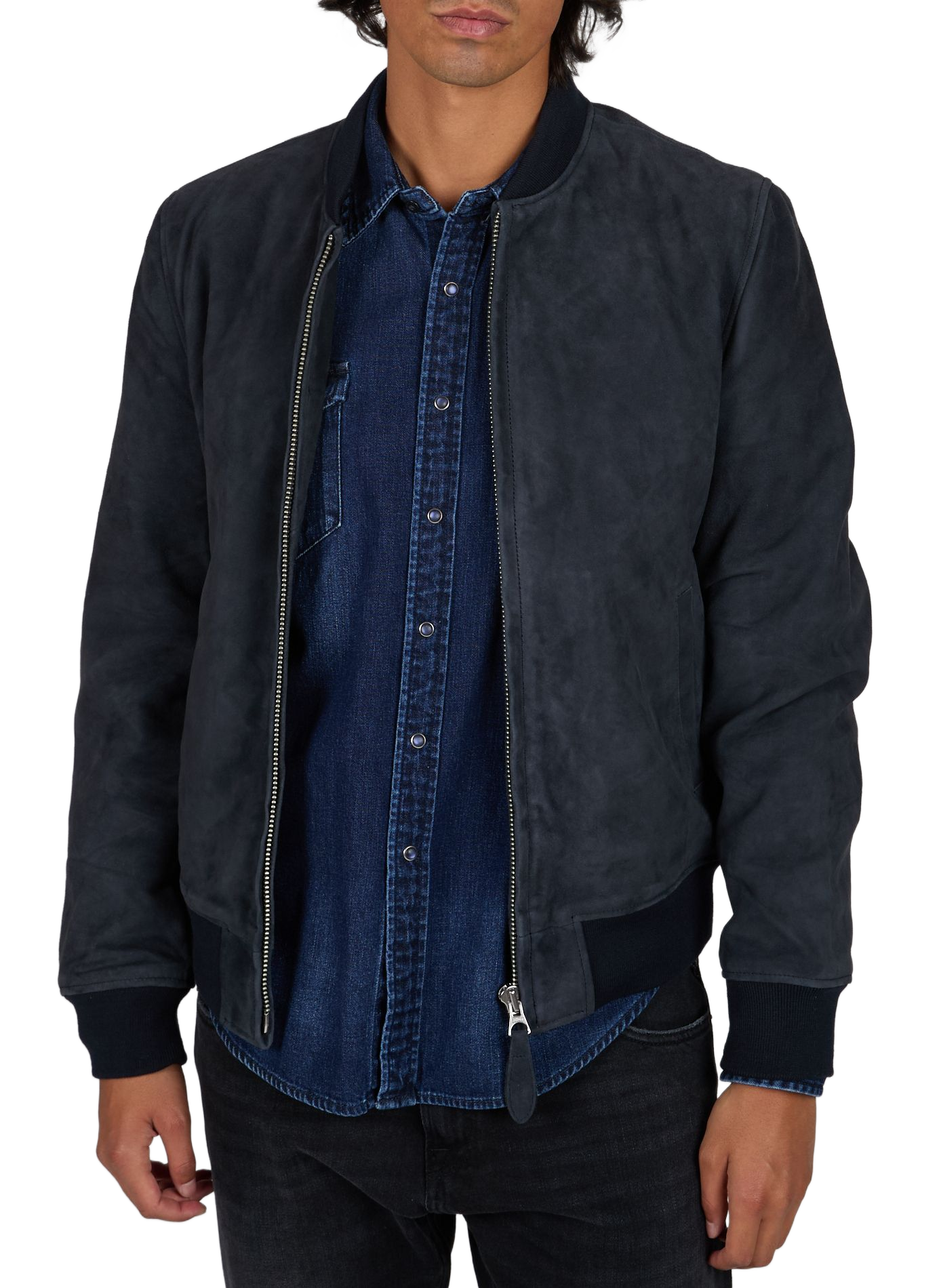 Blouson droit en cuir SCHOTT Bleu