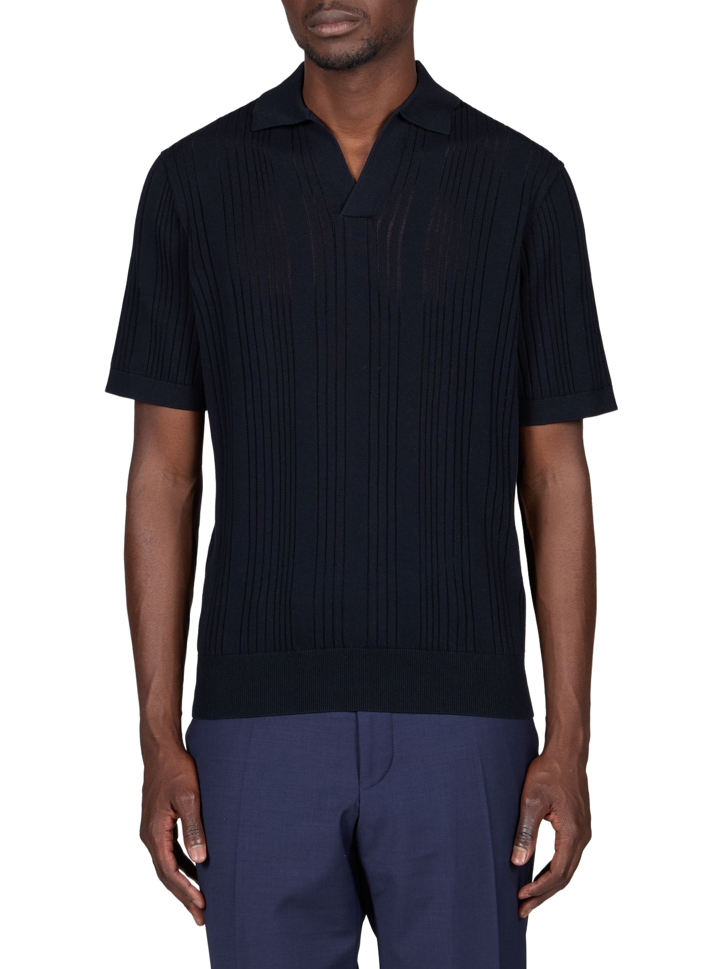 Pullover mit geradem Schnitt, Lochmuster und Polokragen VAN LAACK Blau