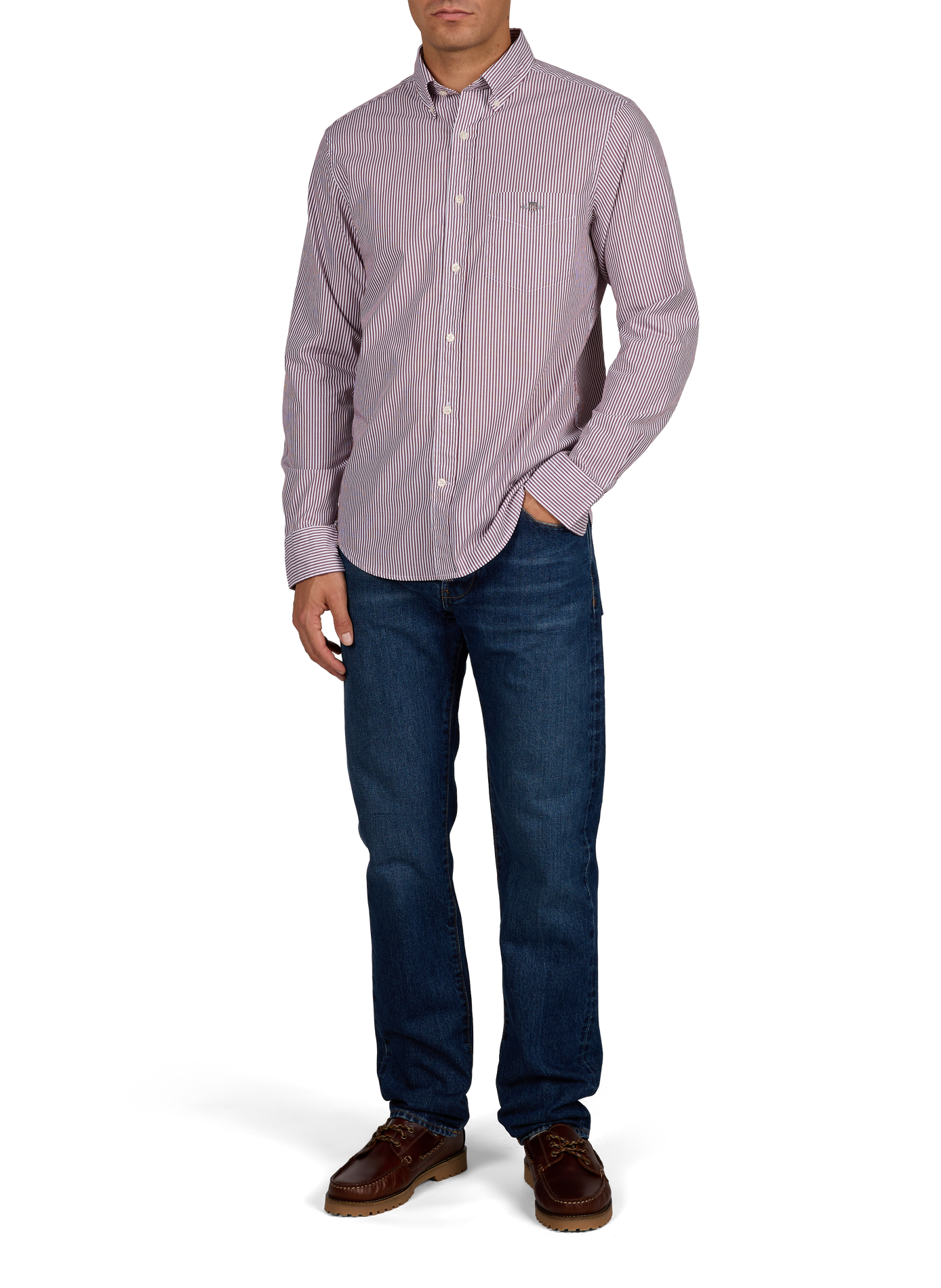 Regular-fit shirt with American collar in striped cotton. GANT Red