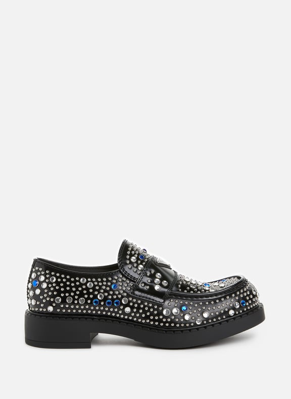 Mocassins en cuir à strass Noir by PRADA PRADA Mocassins en cuir à strass Noir