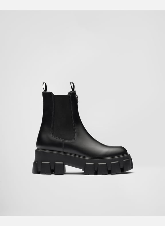 Bottines monolith en cuir brossé Noir by PRADA PRADA Bottines monolith en cuir brossé Noir