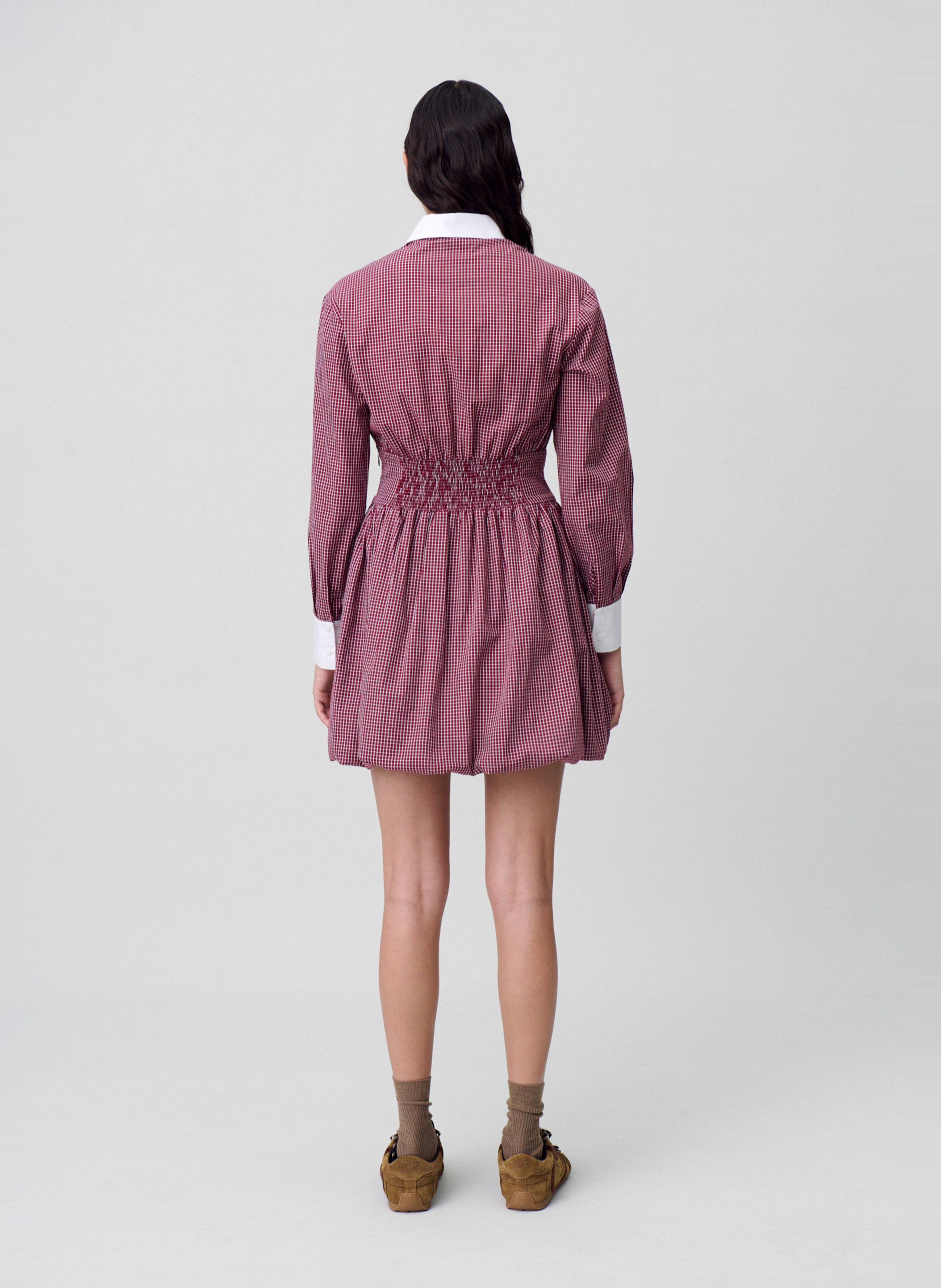 Robe courte en popeline à carreaux CLAUDIE PIERLOT Rouge