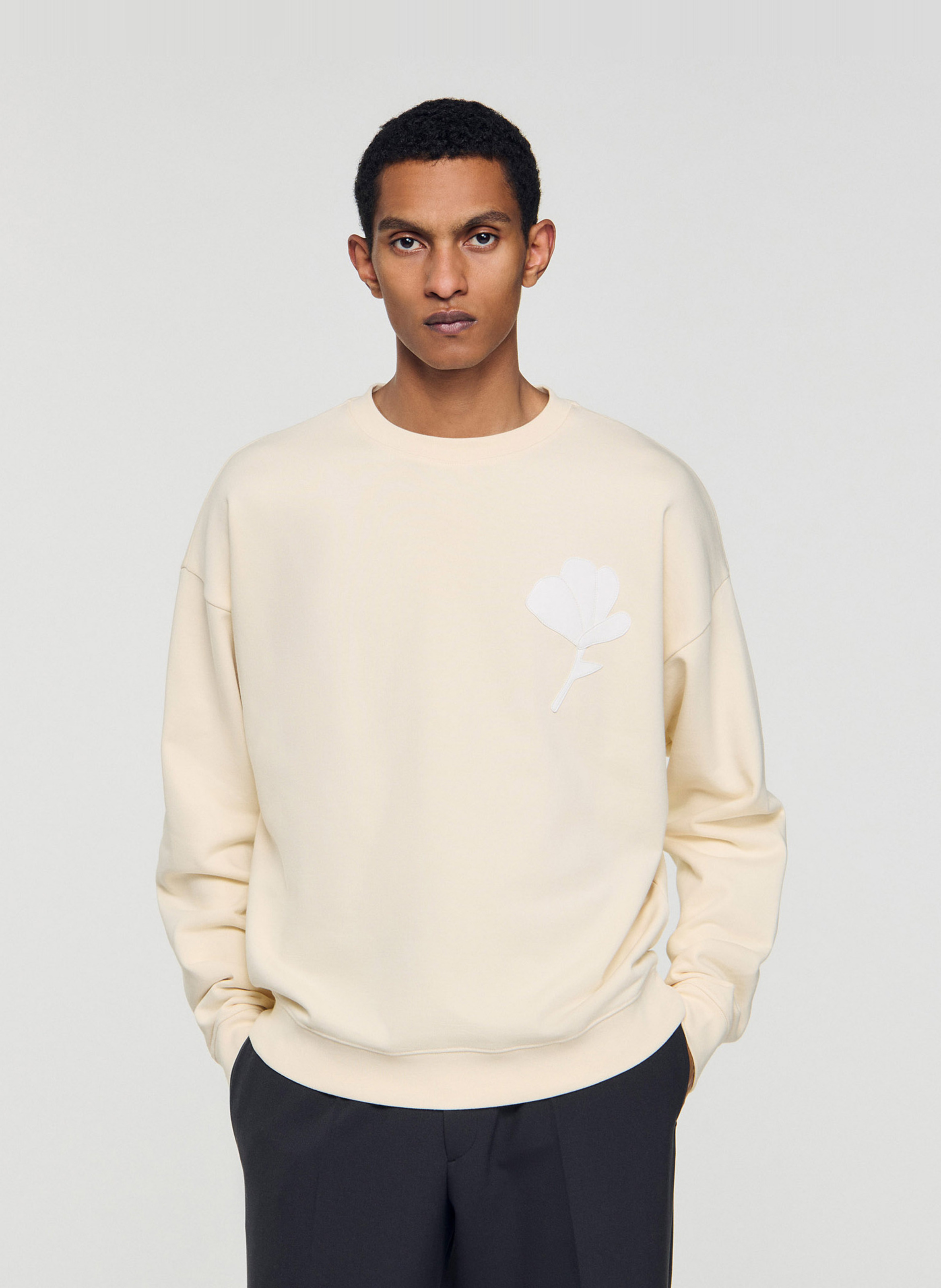 SANDRO Sweat col rond en coton Beige