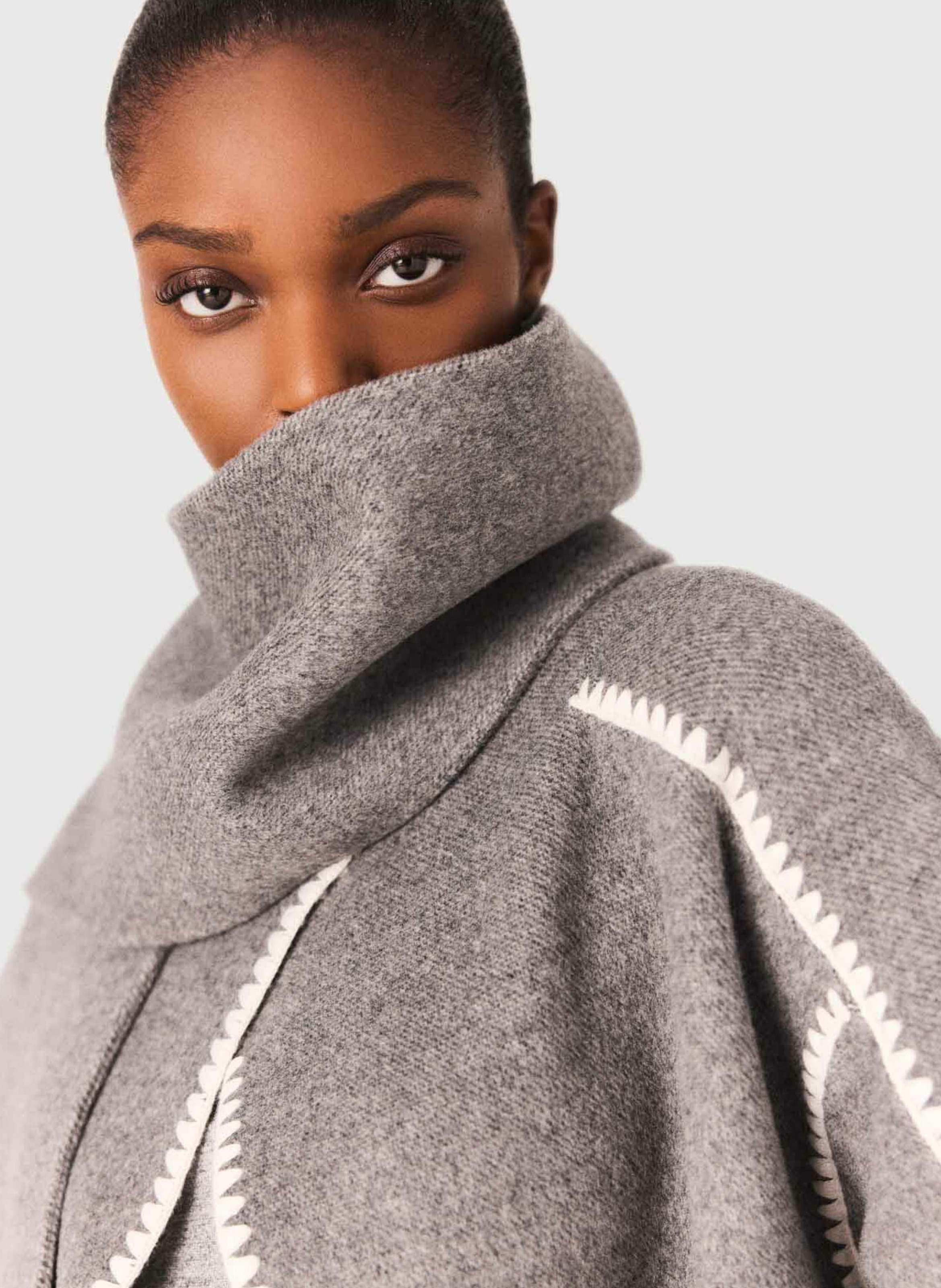 Manteau col rond en laine mélangée MAJE Gris