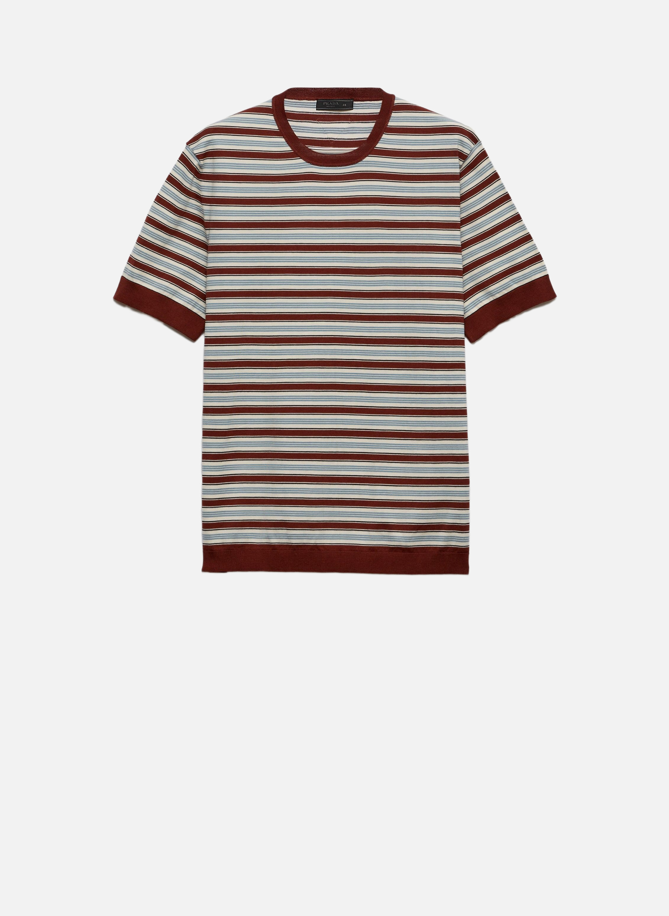 Pull à manches courtes en coton rayé PRADA Orange