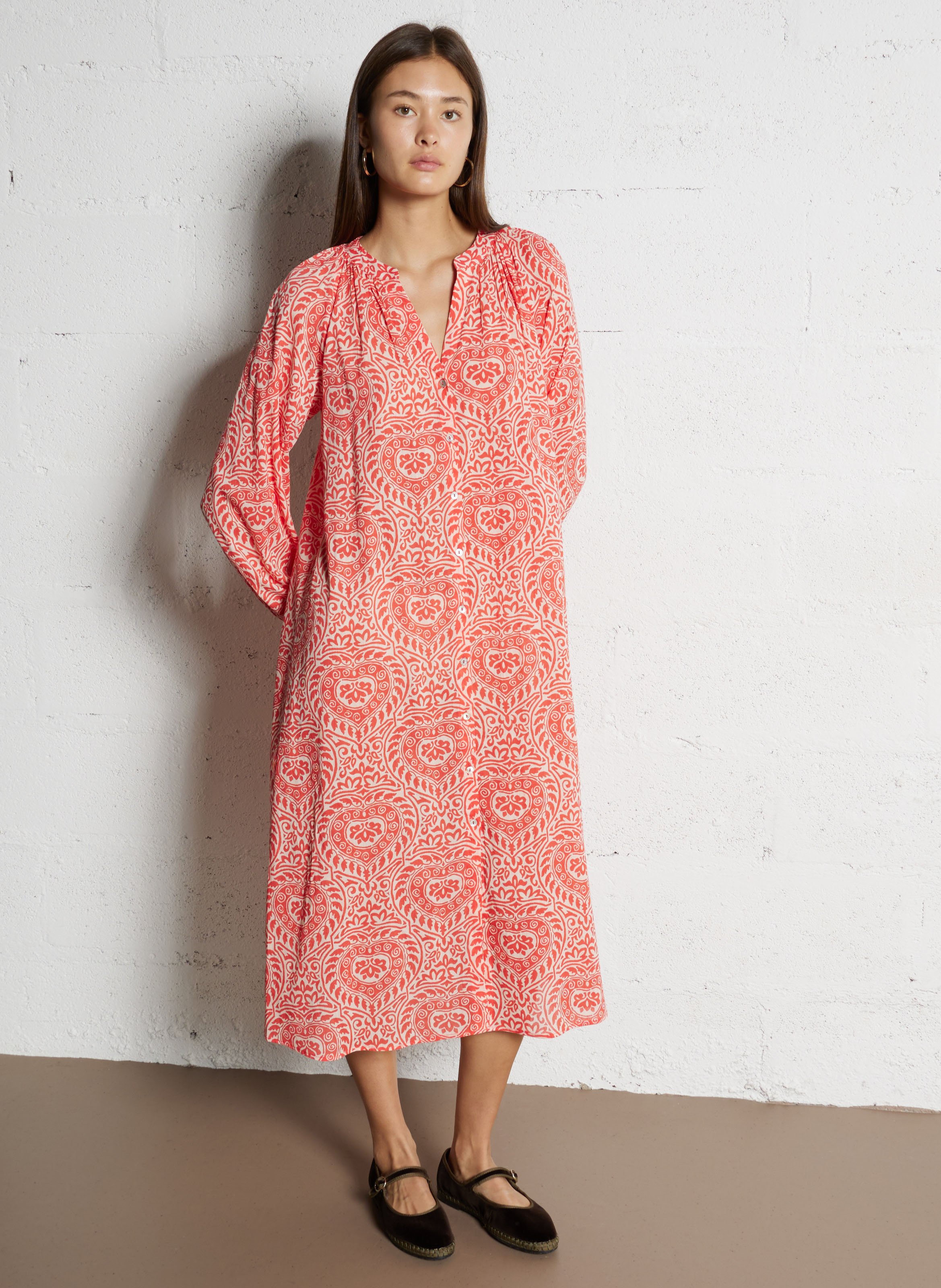 Robe midi en coton imprimé romana MAISON 123 Orange