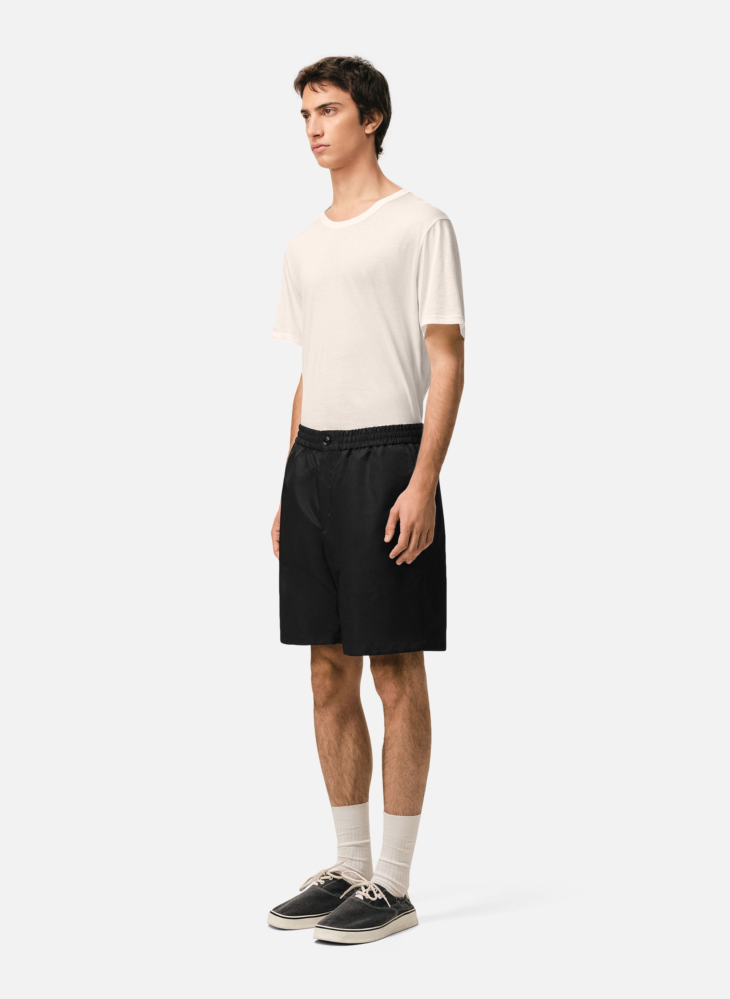 Short taille elastiquée rivet ami de coeur en nylon AMI PARIS Noir