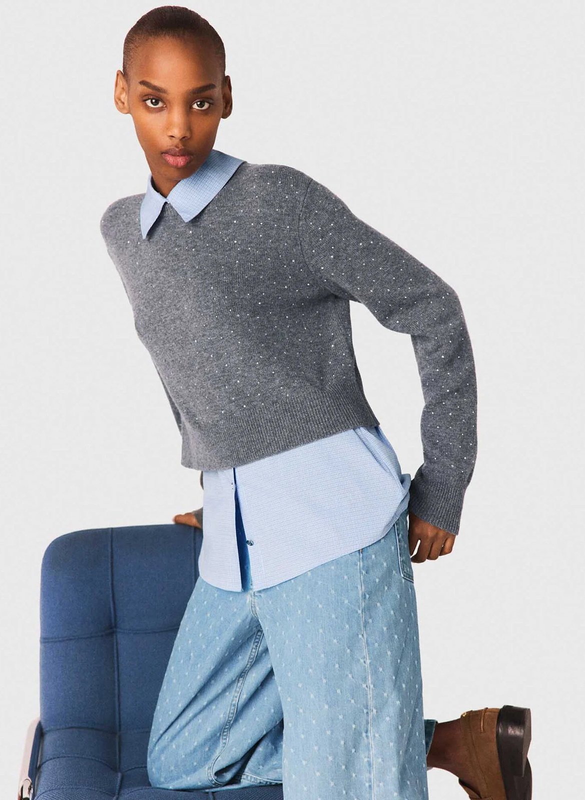 Pull droit 3-en-1 en laine mélangée MAJE Gris