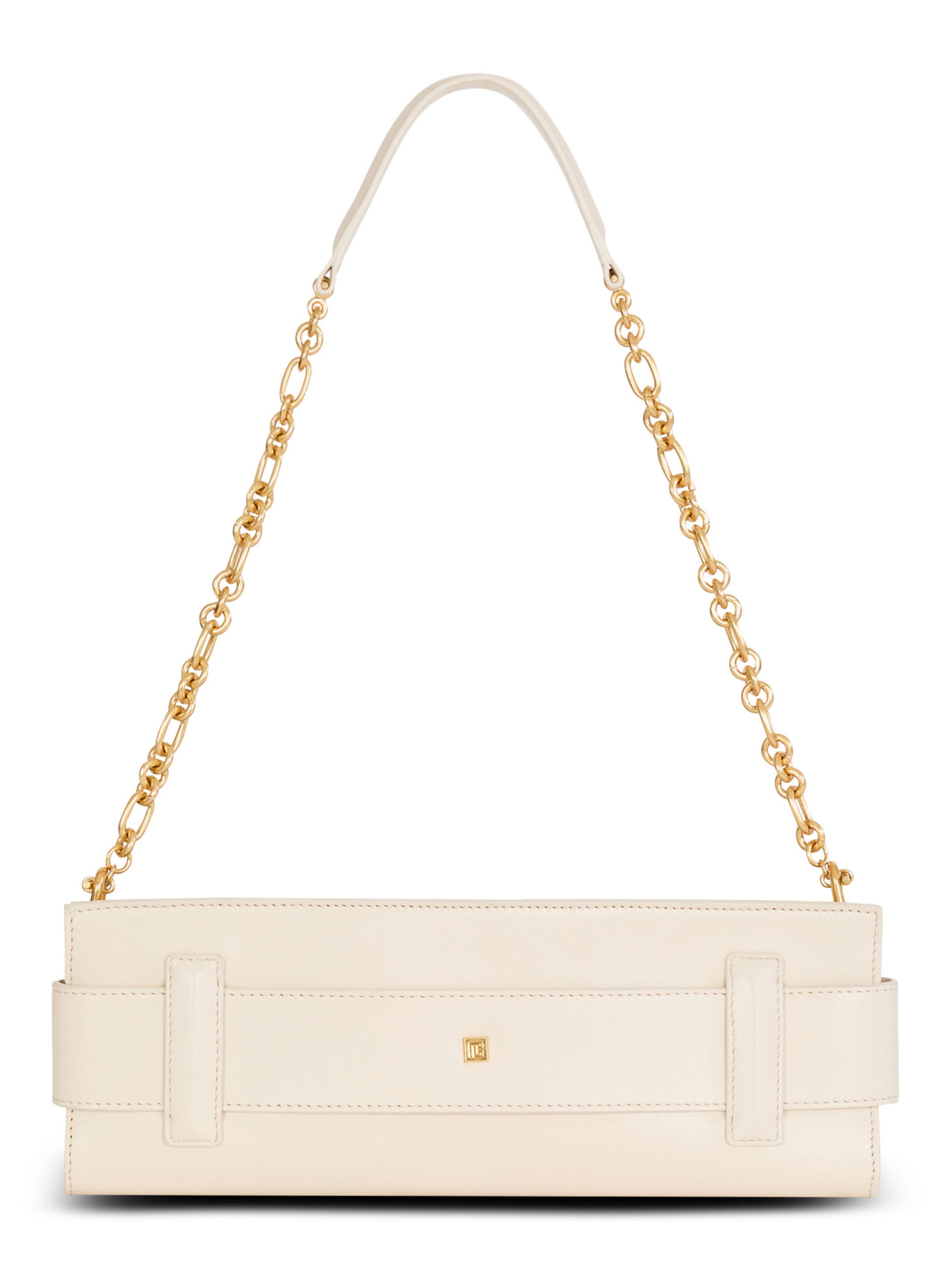 Pochette anthem en cuir d’agneau et émail BALMAIN Beige