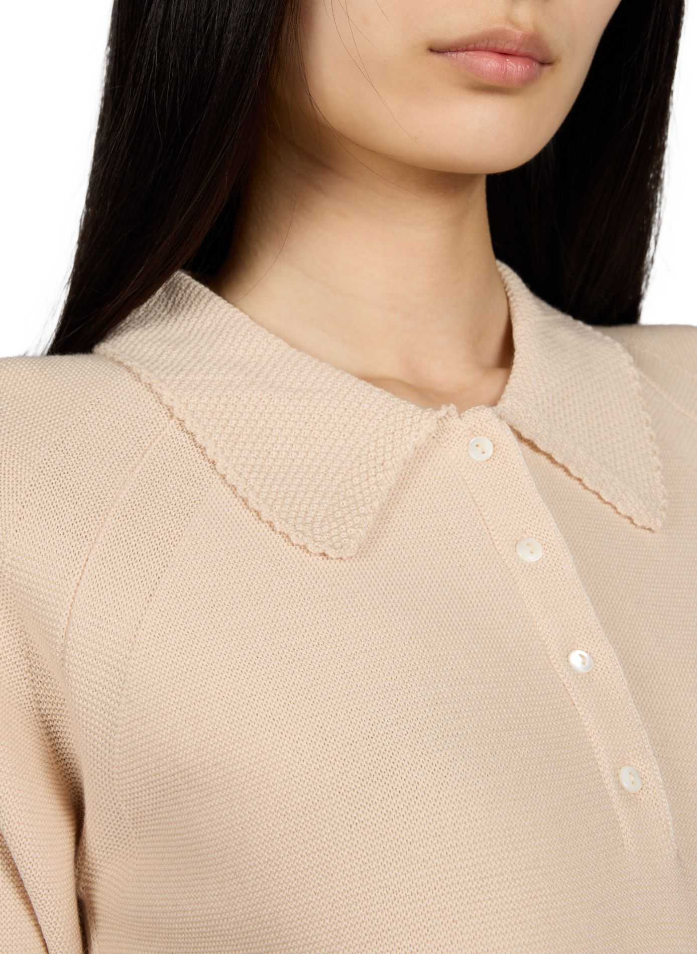 Top col polo manches courtes en laine MOLLI Beige