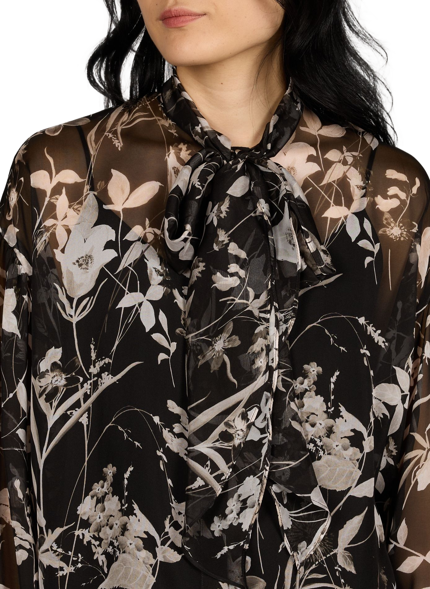 Chemisier imprimé col lavallière en soie MAX MARA STUDIO Noir