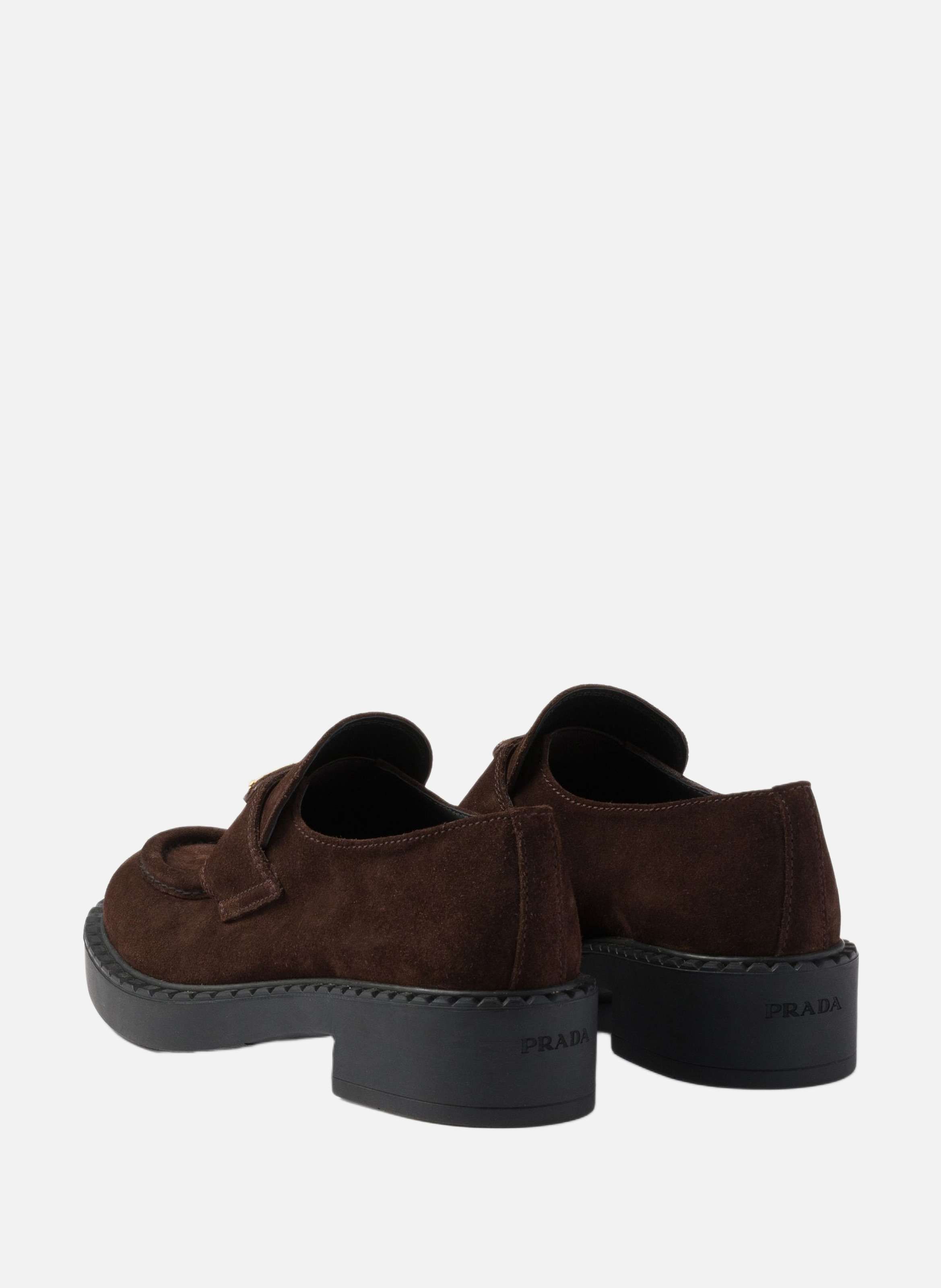 Mocassins en veau velours chocolat PRADA Marron