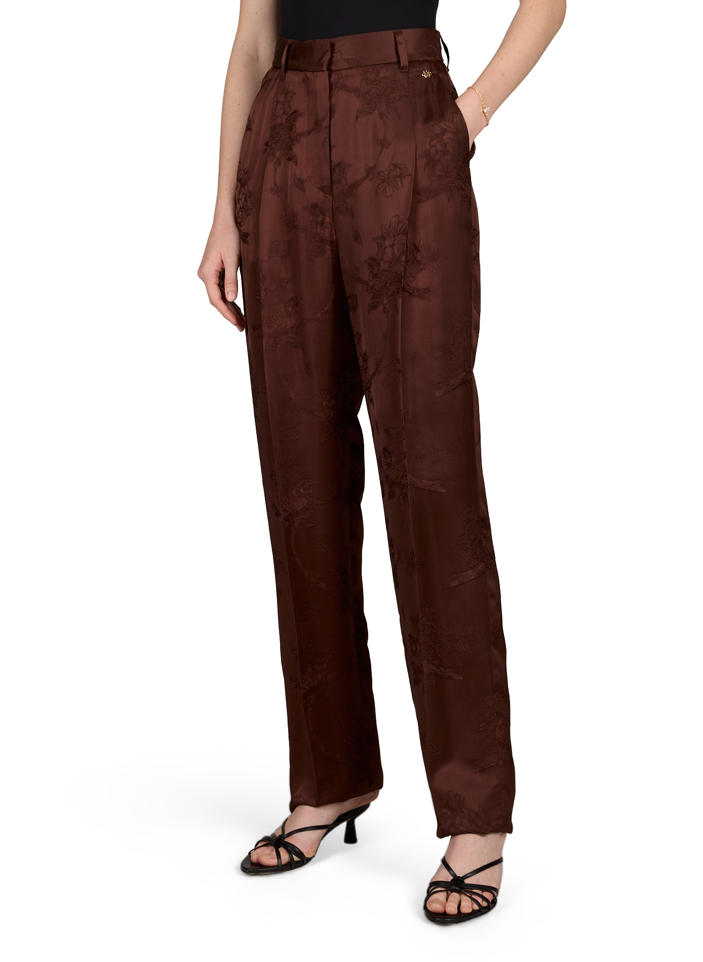 Pantalon à plis broderies florales et oiseaux AMIRI Marron