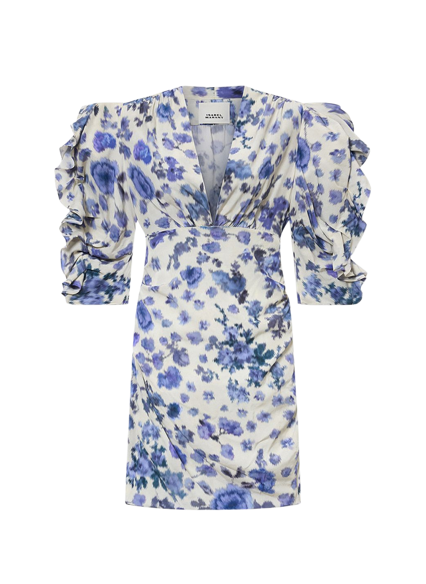 Kurzes Seidenkleid mit Stretch aus bedruckter Seide ISABEL MARANT Blau