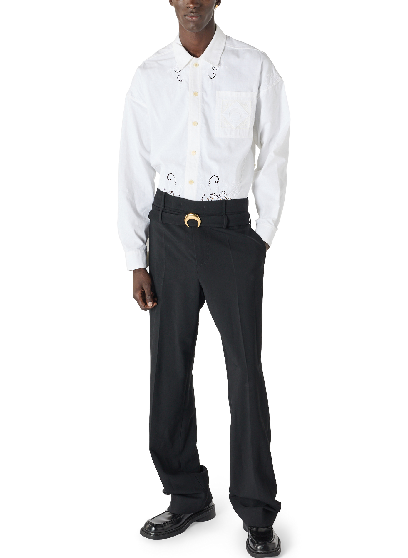 Pantalon tailleur ceinturé en serge de laine MARINE SERRE Noir