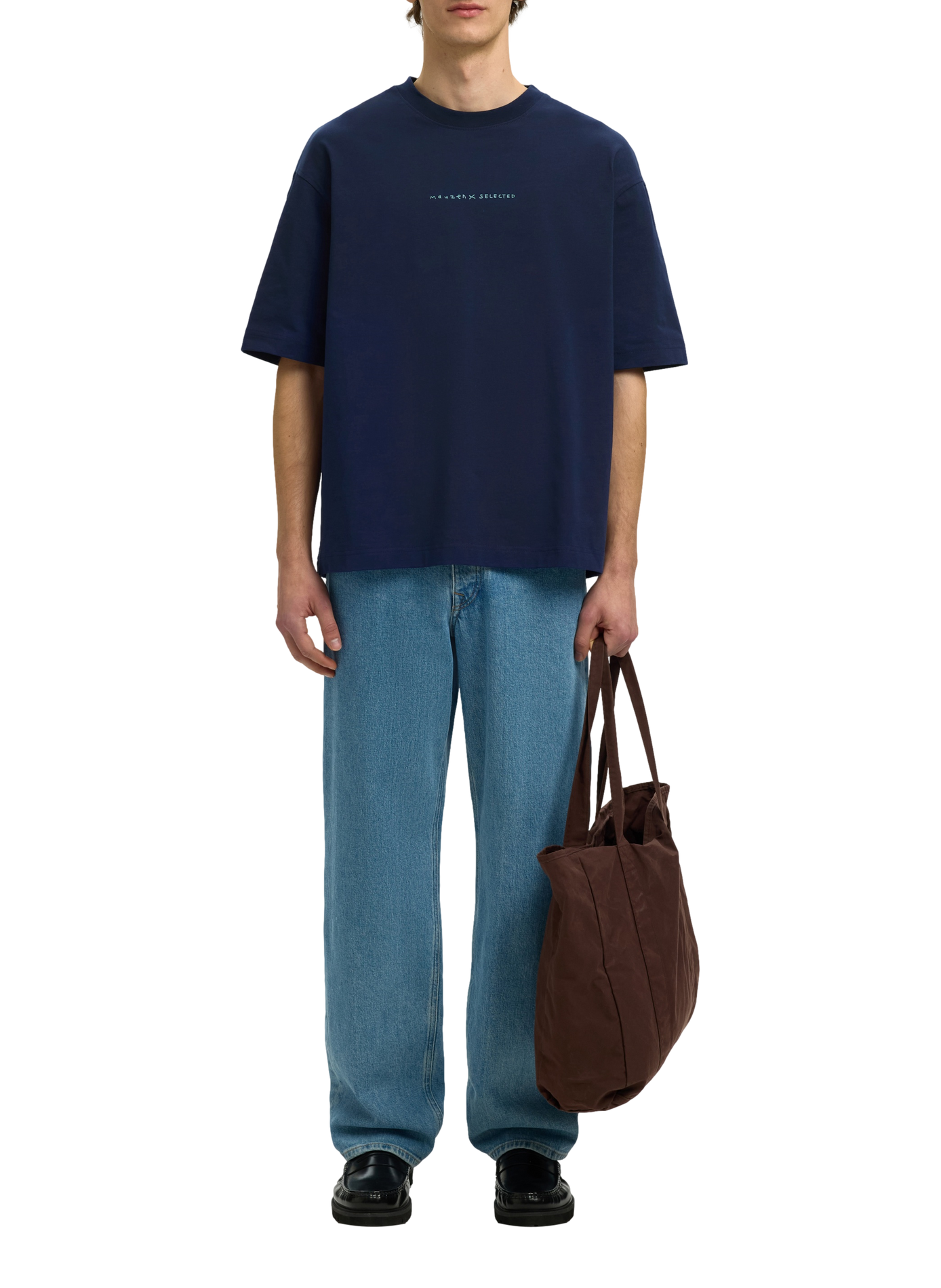 Short-sleeve printed cotton T-shirt  SELECTED Blue