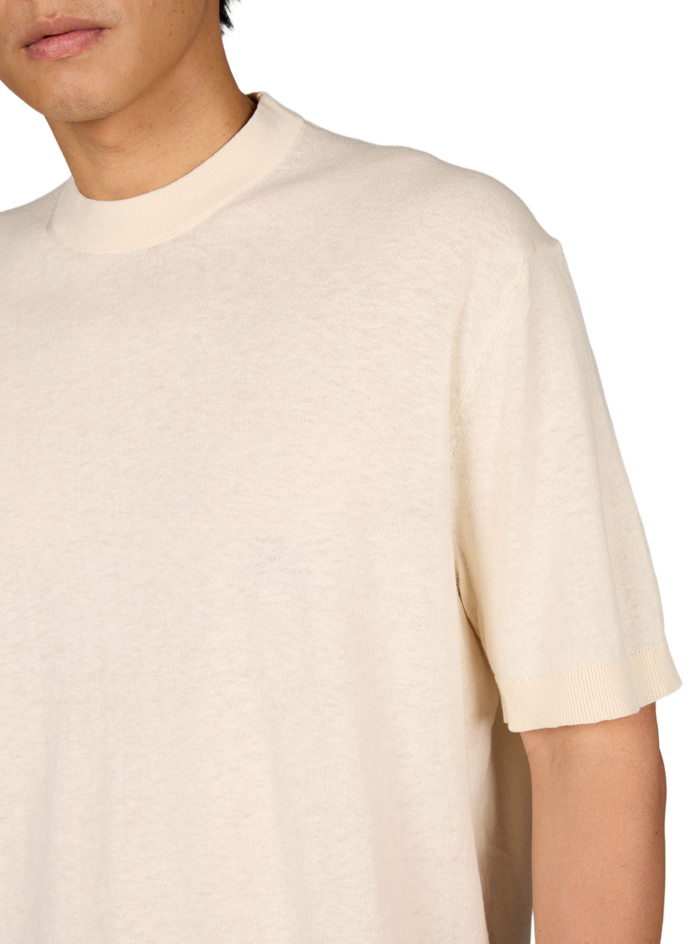 Kurzarm-T-Shirt aus Baumwolle und Leinen SELECTED Beige