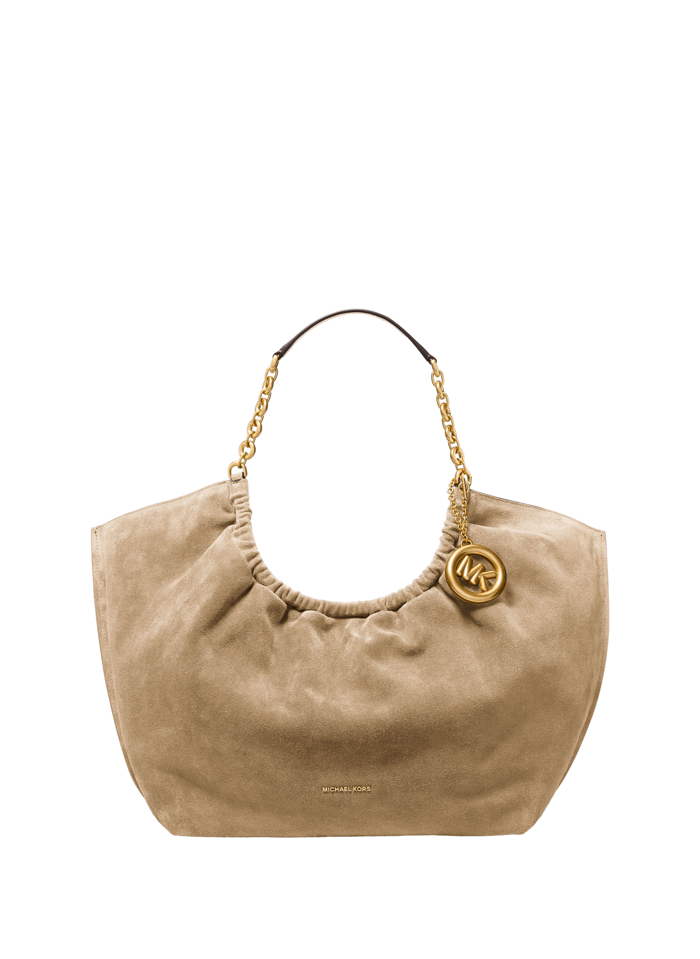 Handbag with chain detail and metallic logo in leather MICHAEL KORS Beige