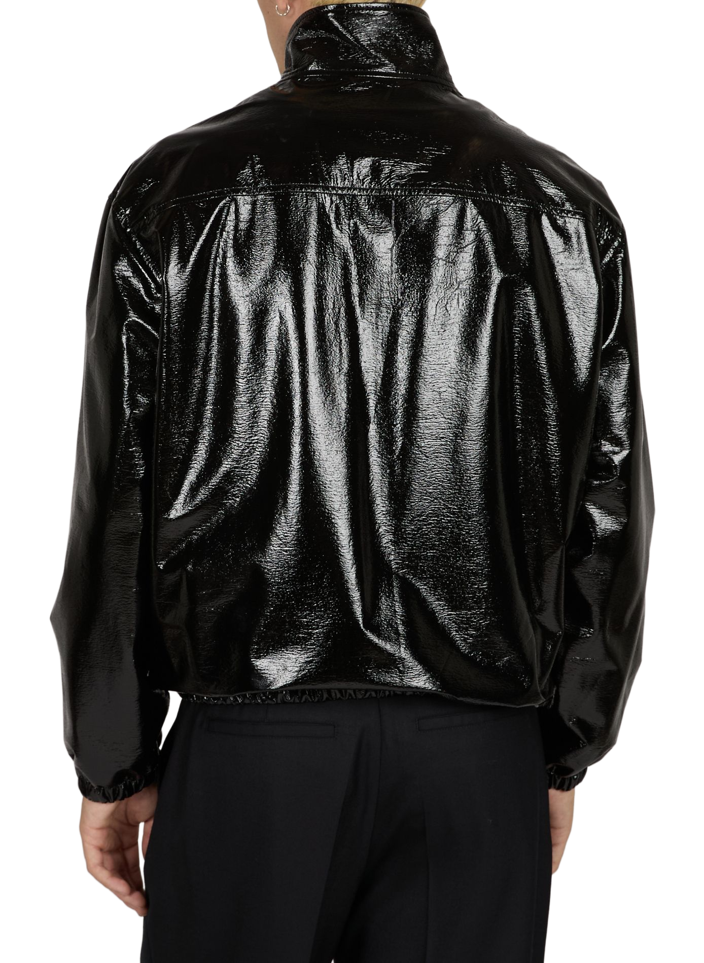 Shiny high-neck jacket with embroidered logo COURRÈGES Black