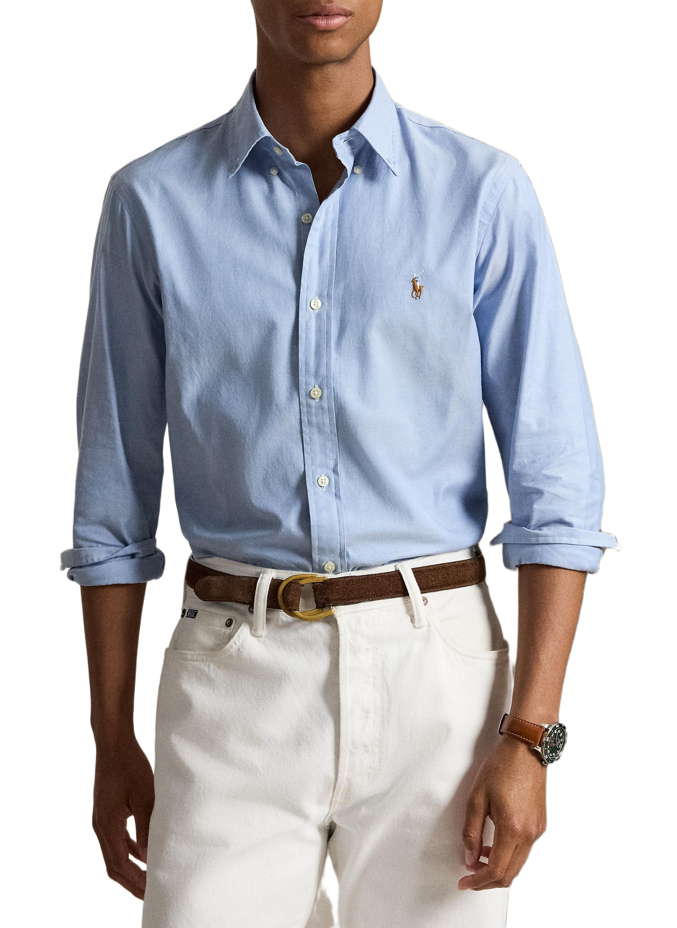 Chemise droite à logo en coton mélangé | Bleu POLO RALPH LAUREN Homme
