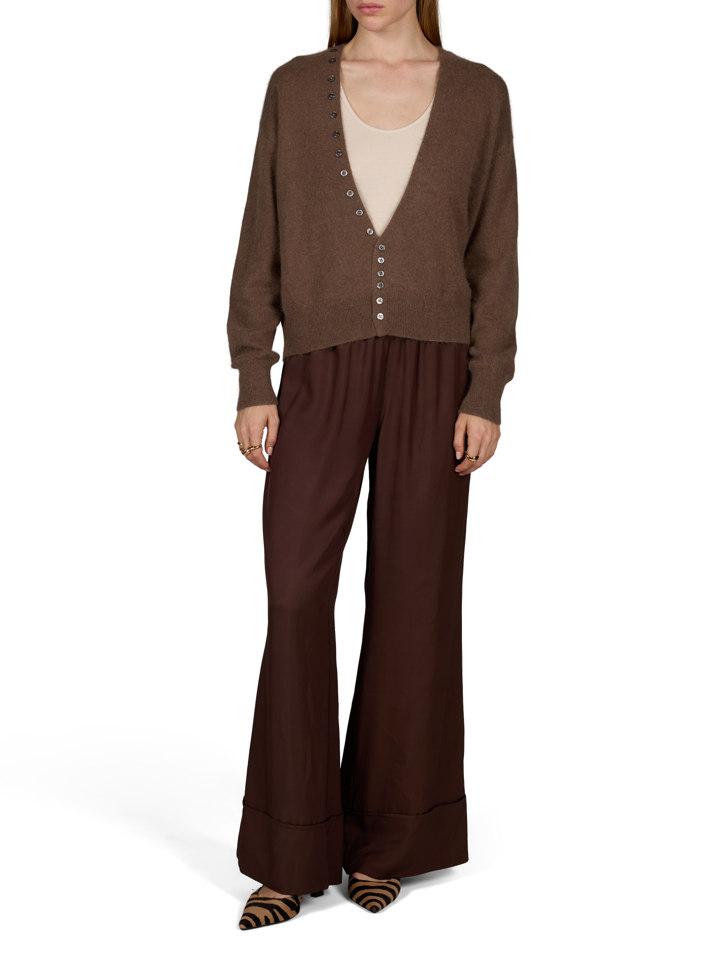 Oversized V-neck cardigan ARTLOVE Brown