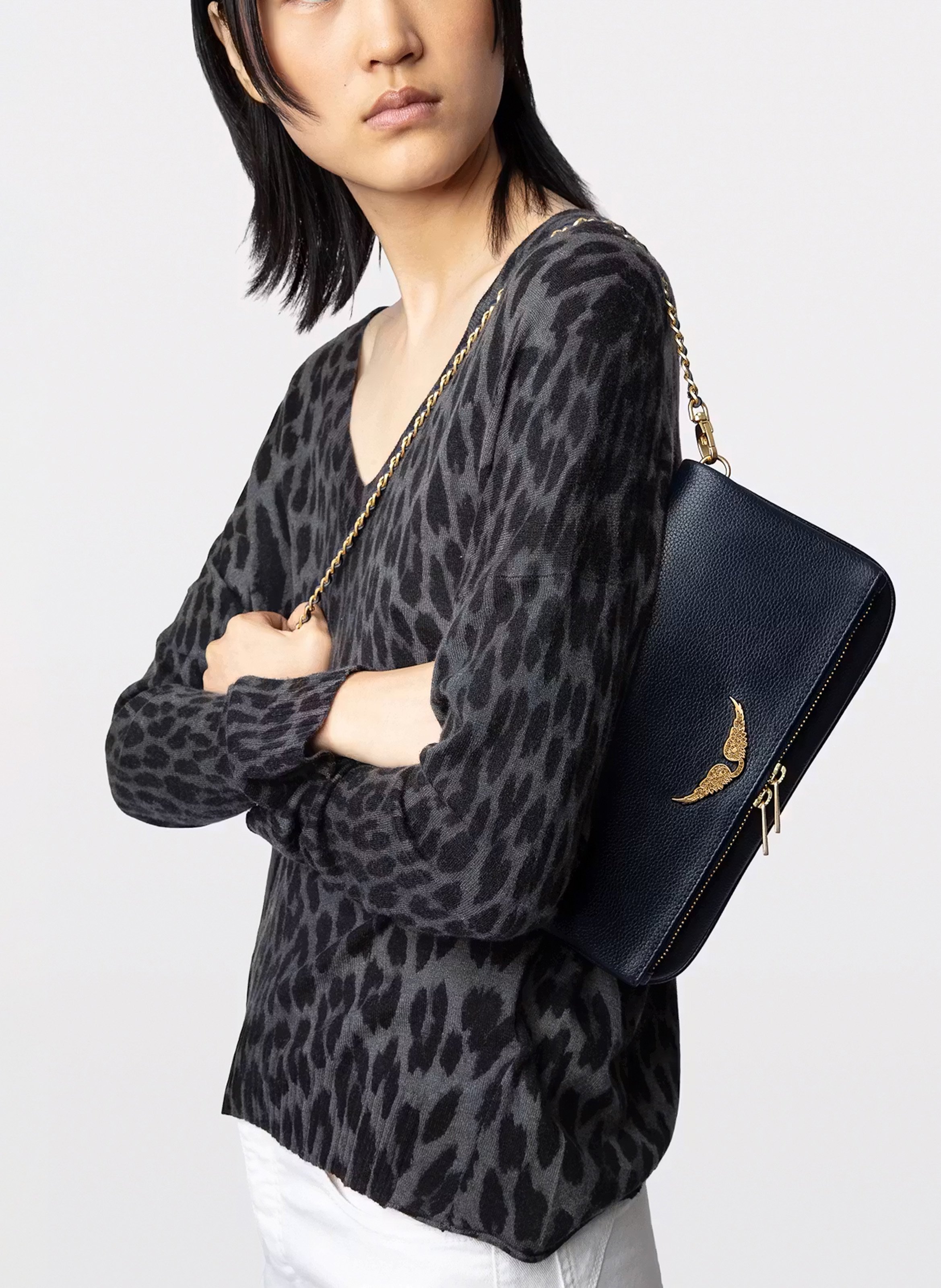 Pochette en cuir rock ZADIG&VOLTAIRE Bleu