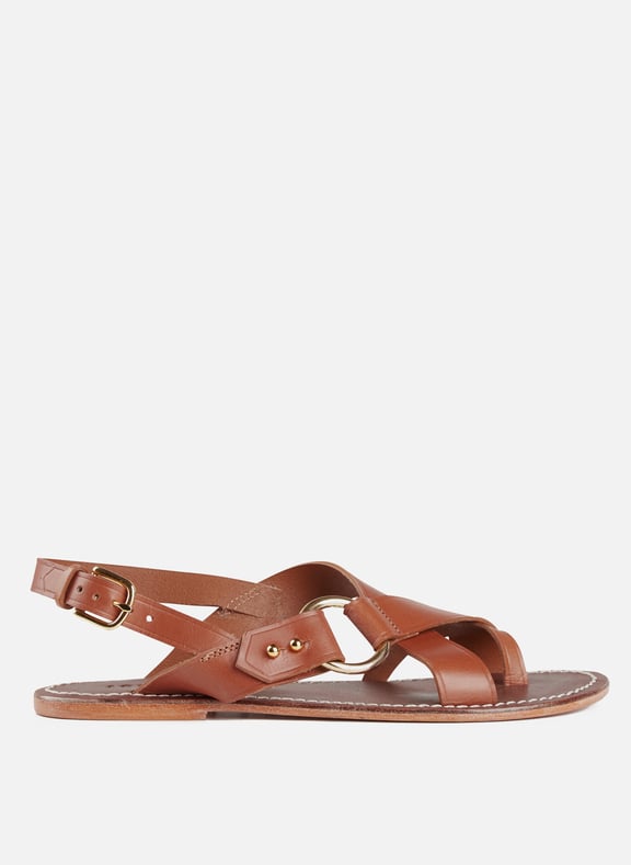 Sandales plates en cuir Marron by SOEUR SOEUR Sandales plates en cuir Marron