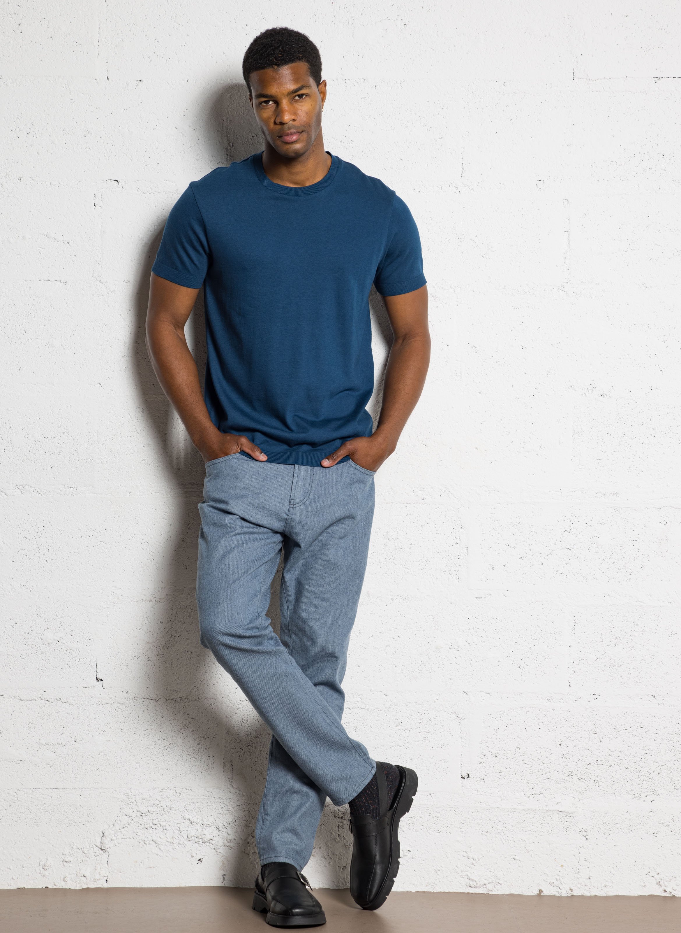 Tee-shirt droit col rond en maille IKKS Bleu