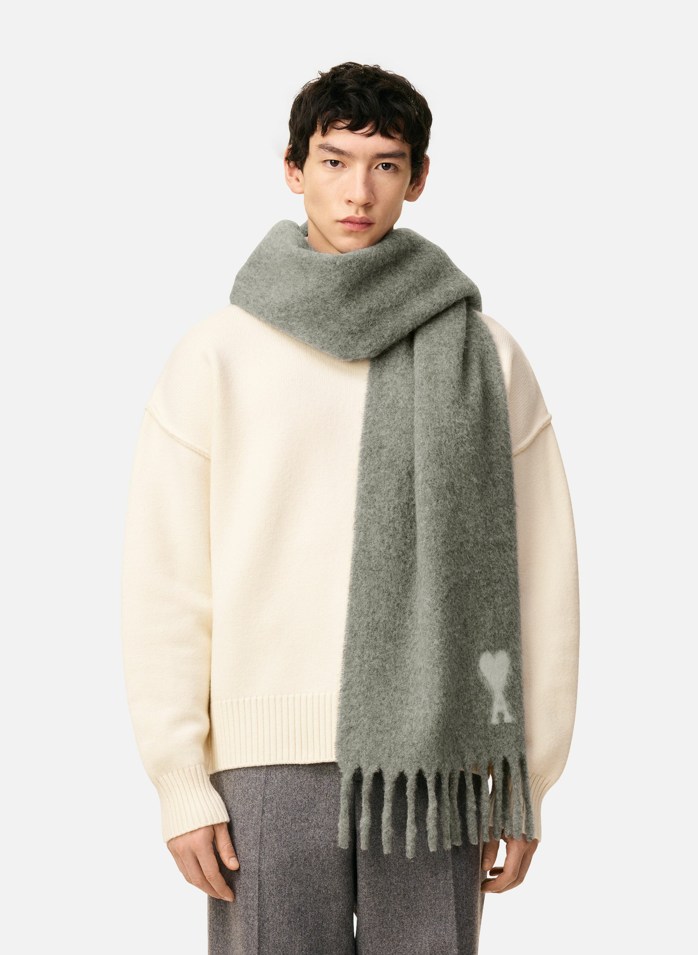 Echarpe ami de coeur en alpaga unisexe AMI PARIS Gris