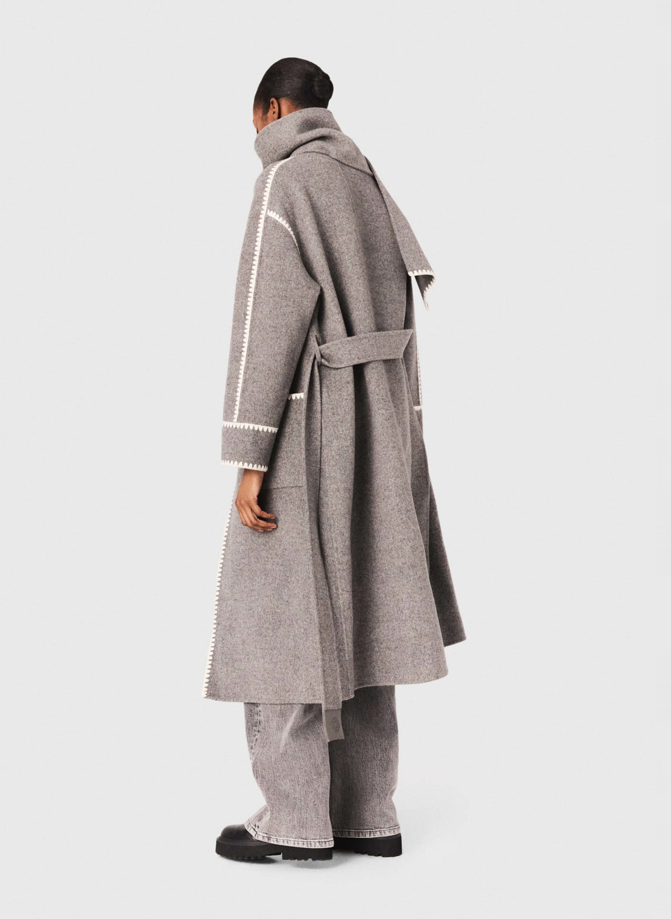 Manteau col rond en laine mélangée MAJE Gris