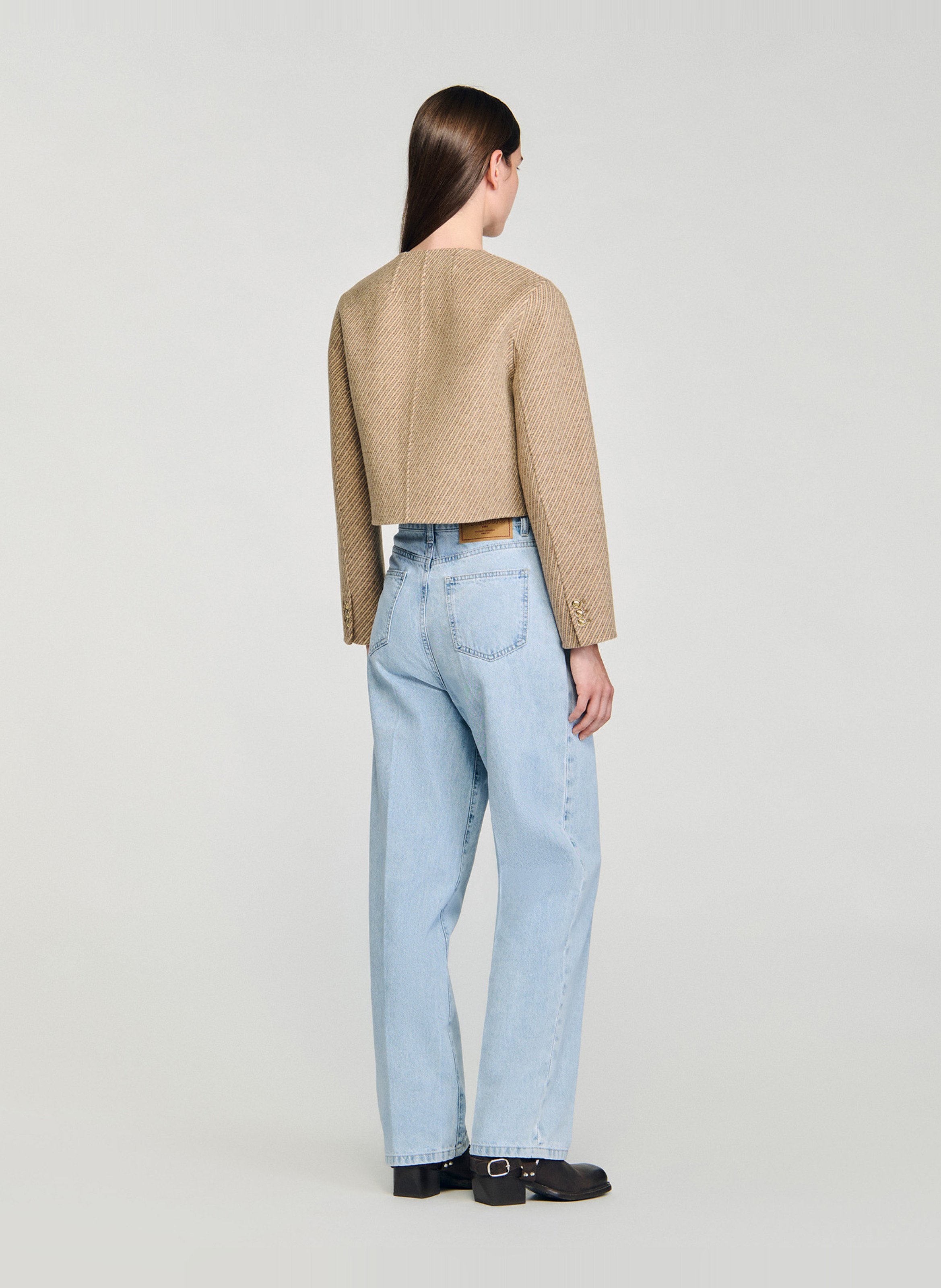 Veste col rond en laine mélangée SANDRO Beige