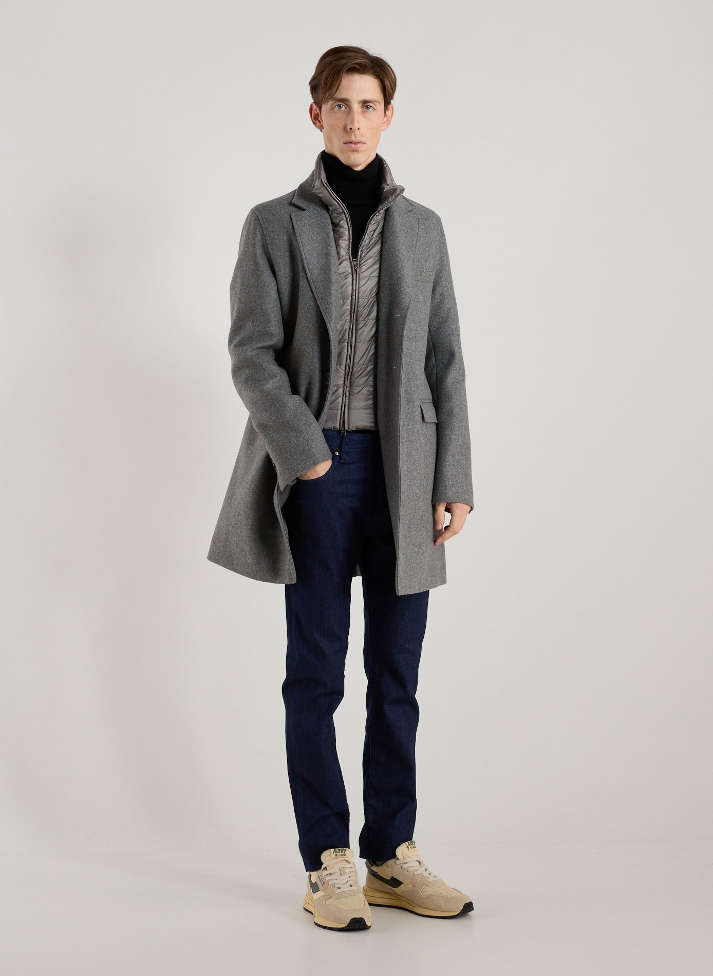 Straight wool-blend coat with classic collar HERNO Grey