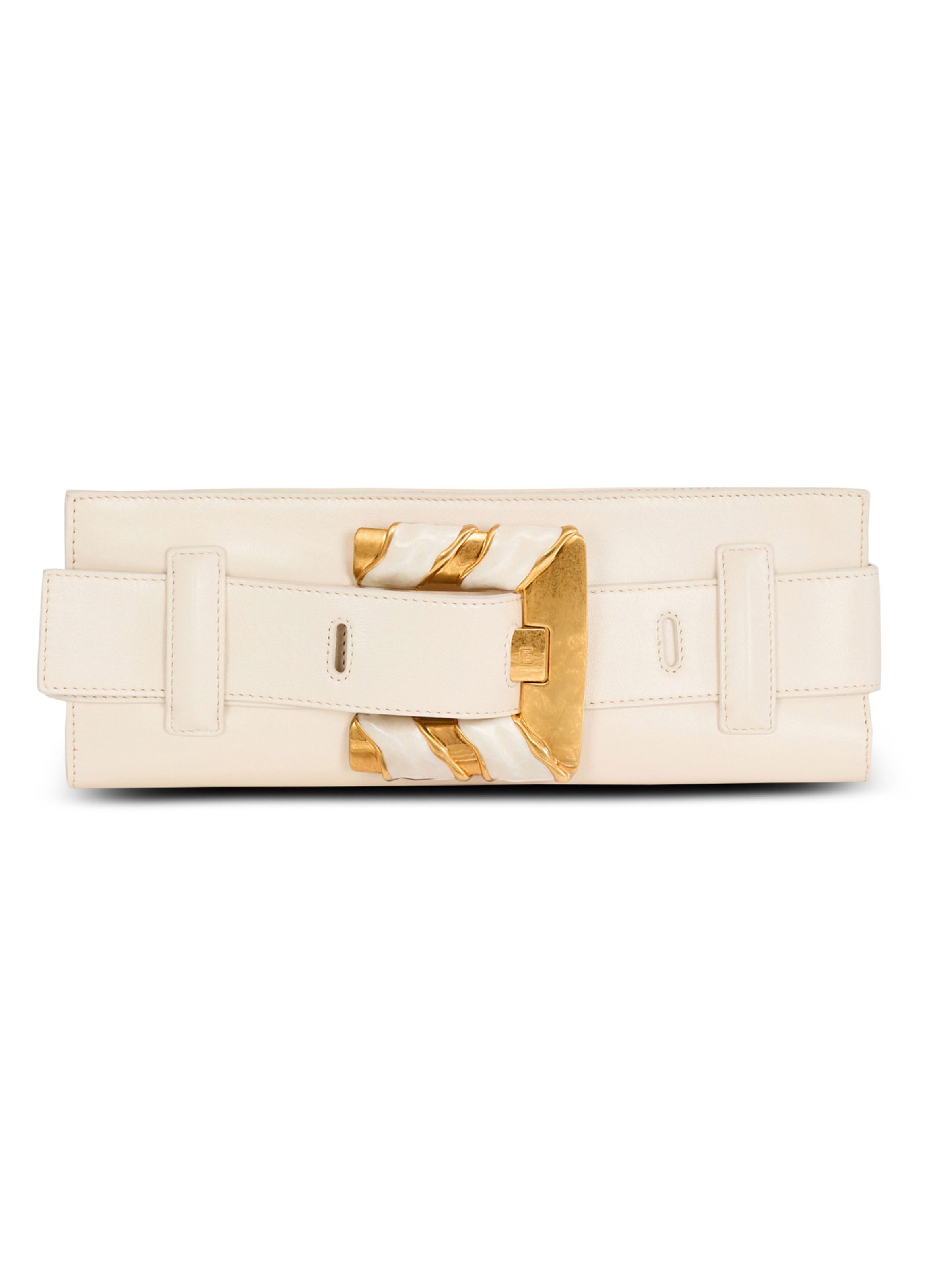 Pochette anthem en cuir d’agneau et émail BALMAIN Beige