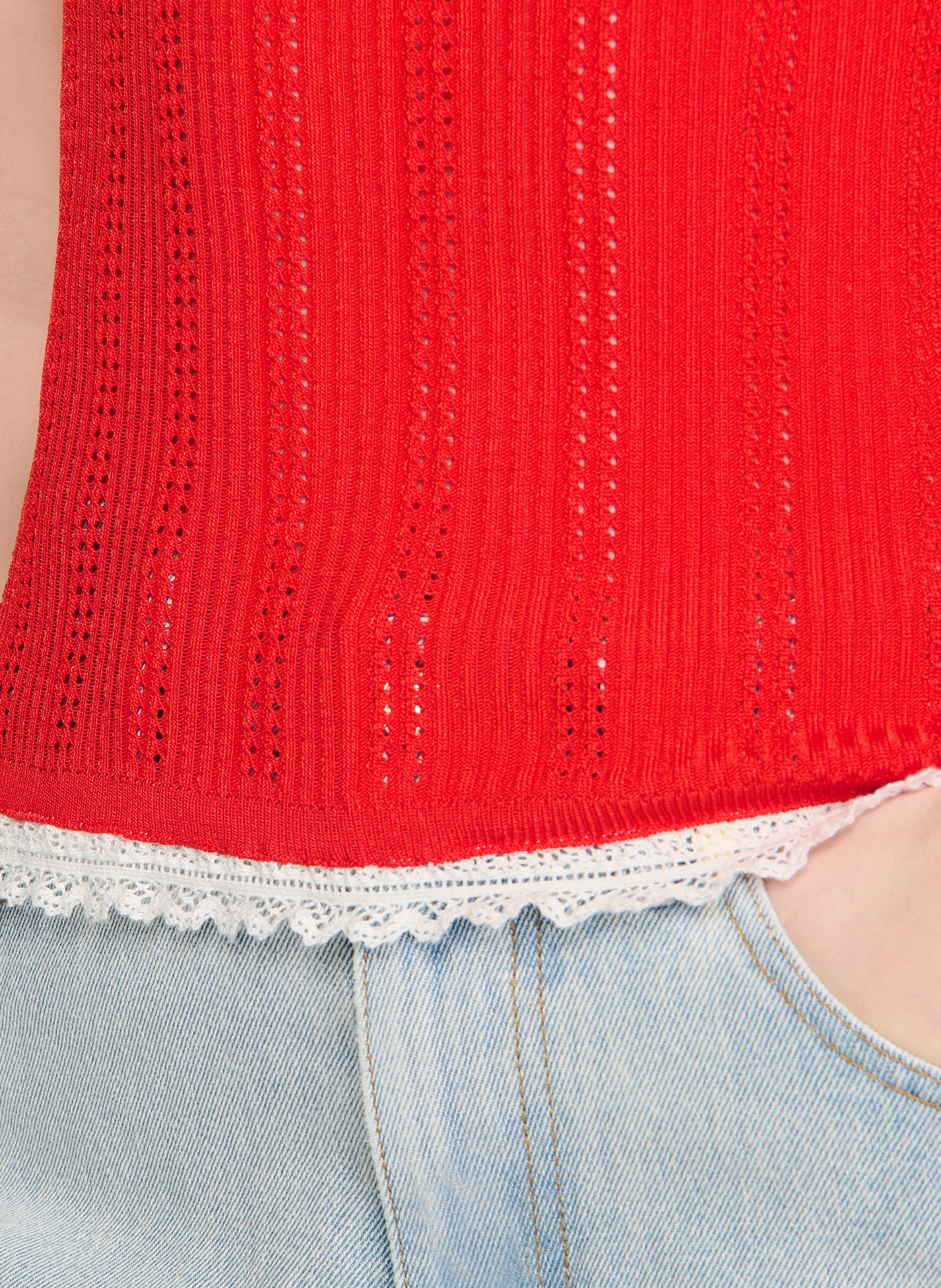 Débardeur cintré col rond détail dentelle SANDRO Rouge