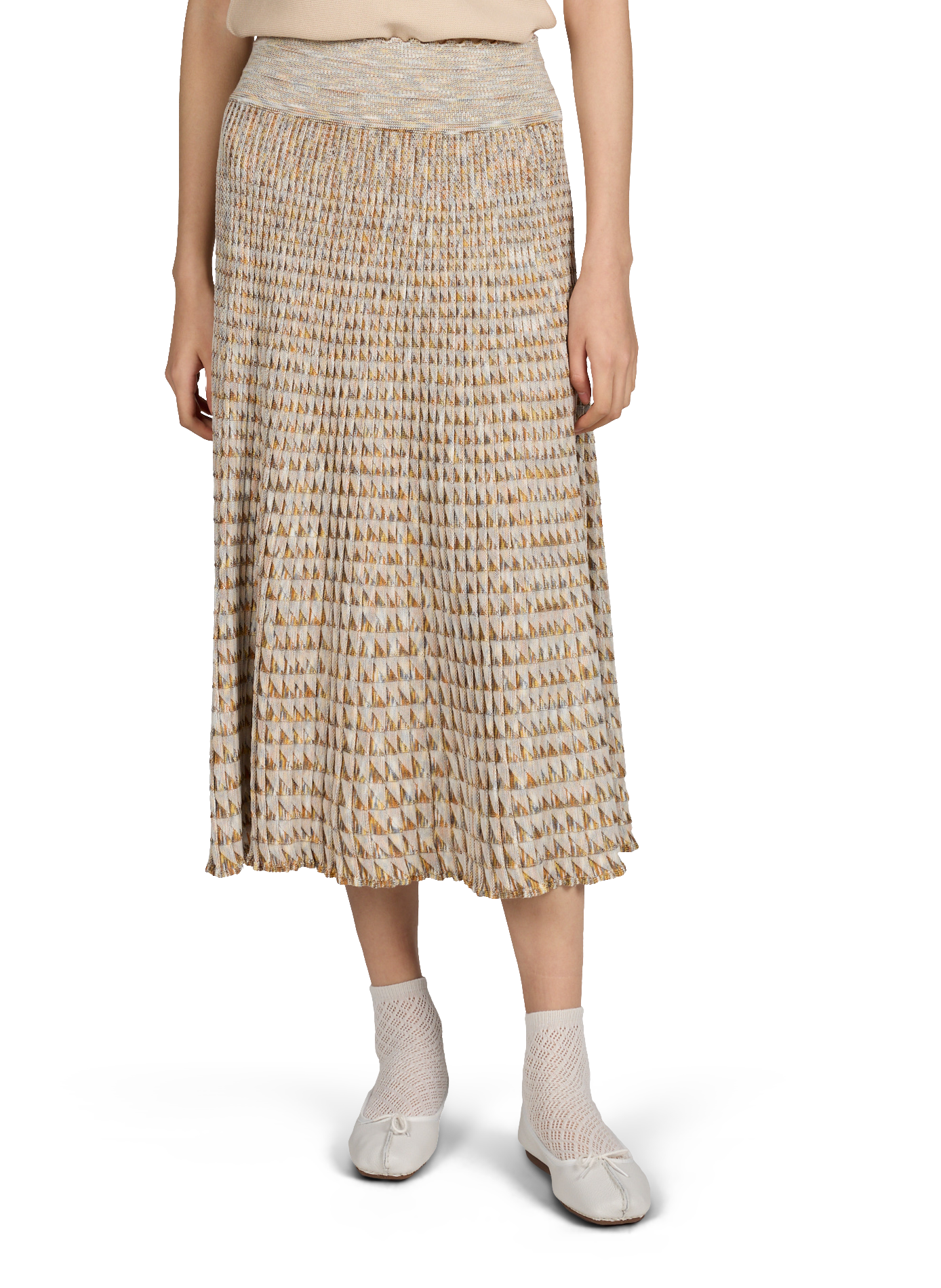 Flowy skirt in cotton and virgin wool knit. MOLLI Beige