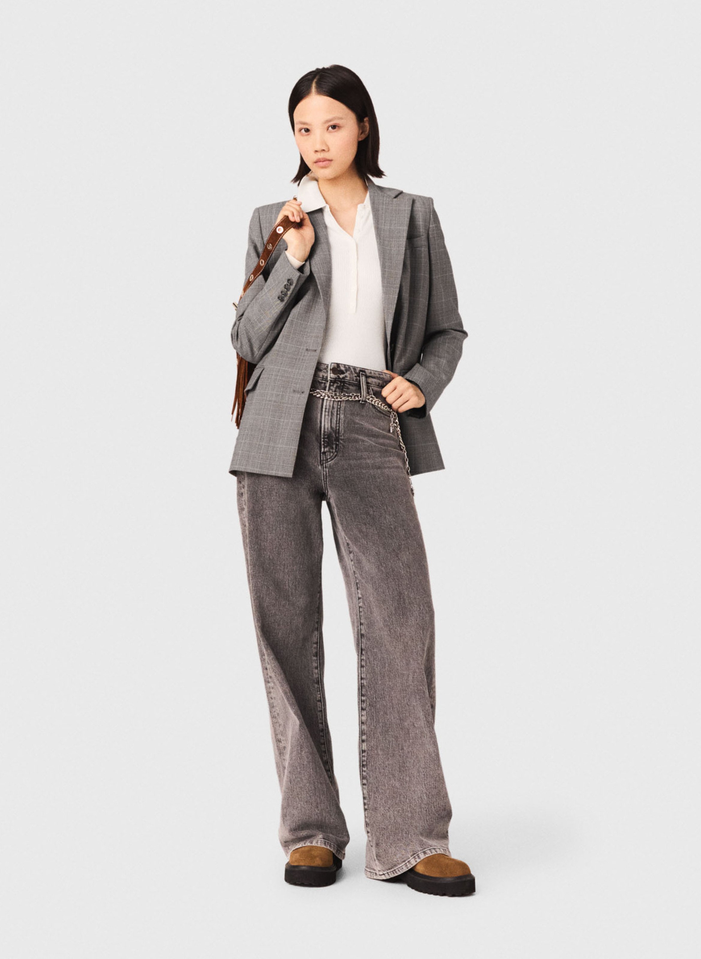 Jean droit en coton mélangé MAJE Gris