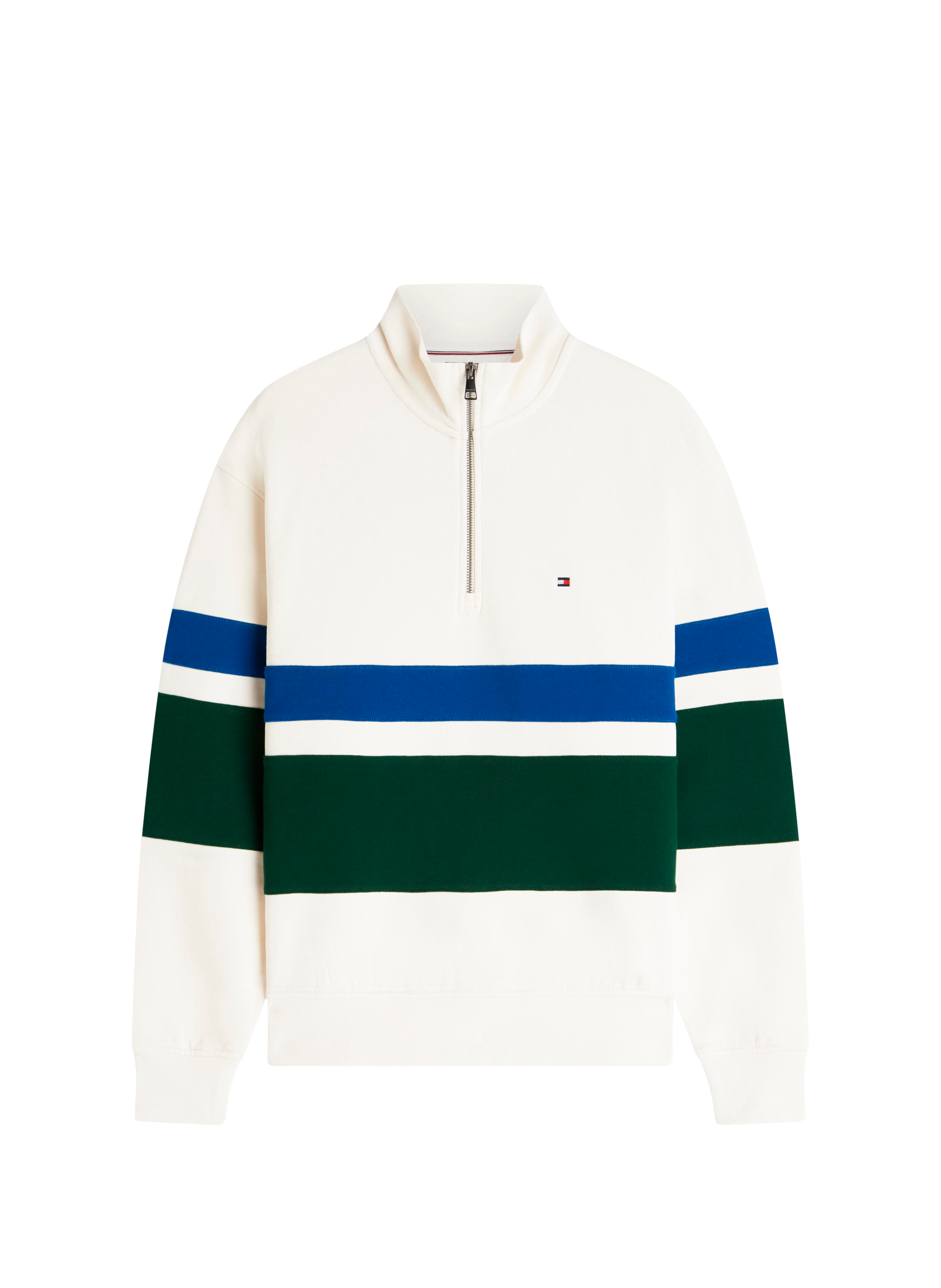 Sweat col zippé à rayures en coton TOMMY HILFIGER Beige