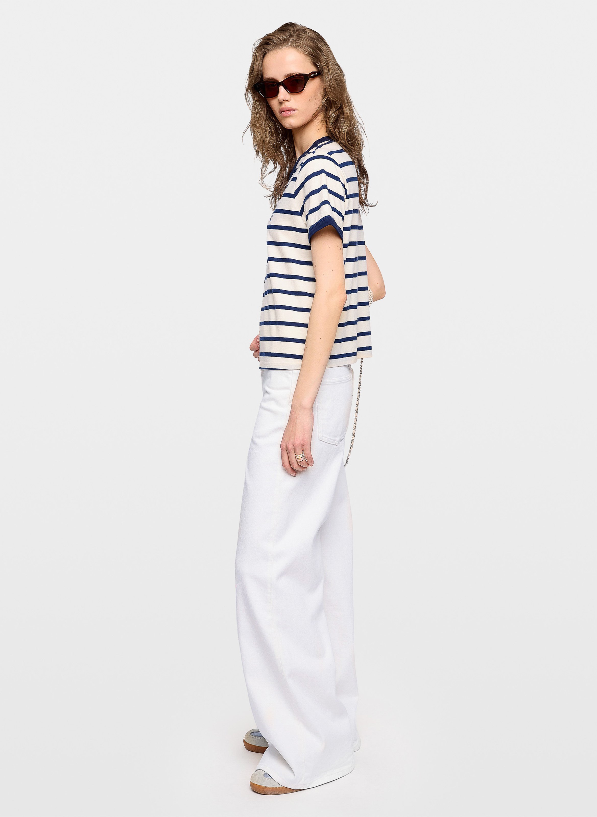 Tee-shirt droit col rond rayé en coton bio woos ZADIG&VOLTAIRE White