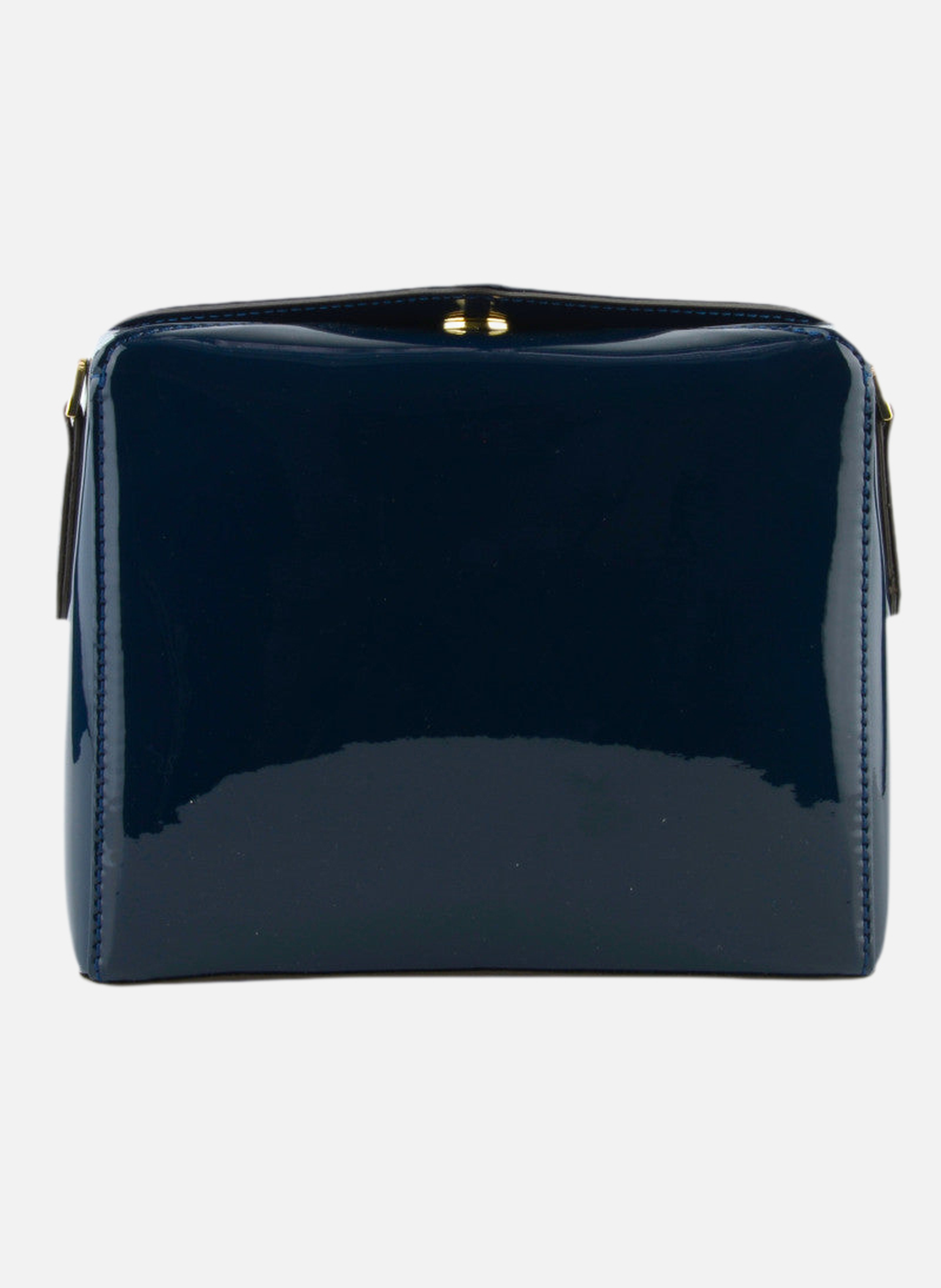 Cassetta vernis | sac porté épaule en cuir de vachette | Bleu POURCHET Femme