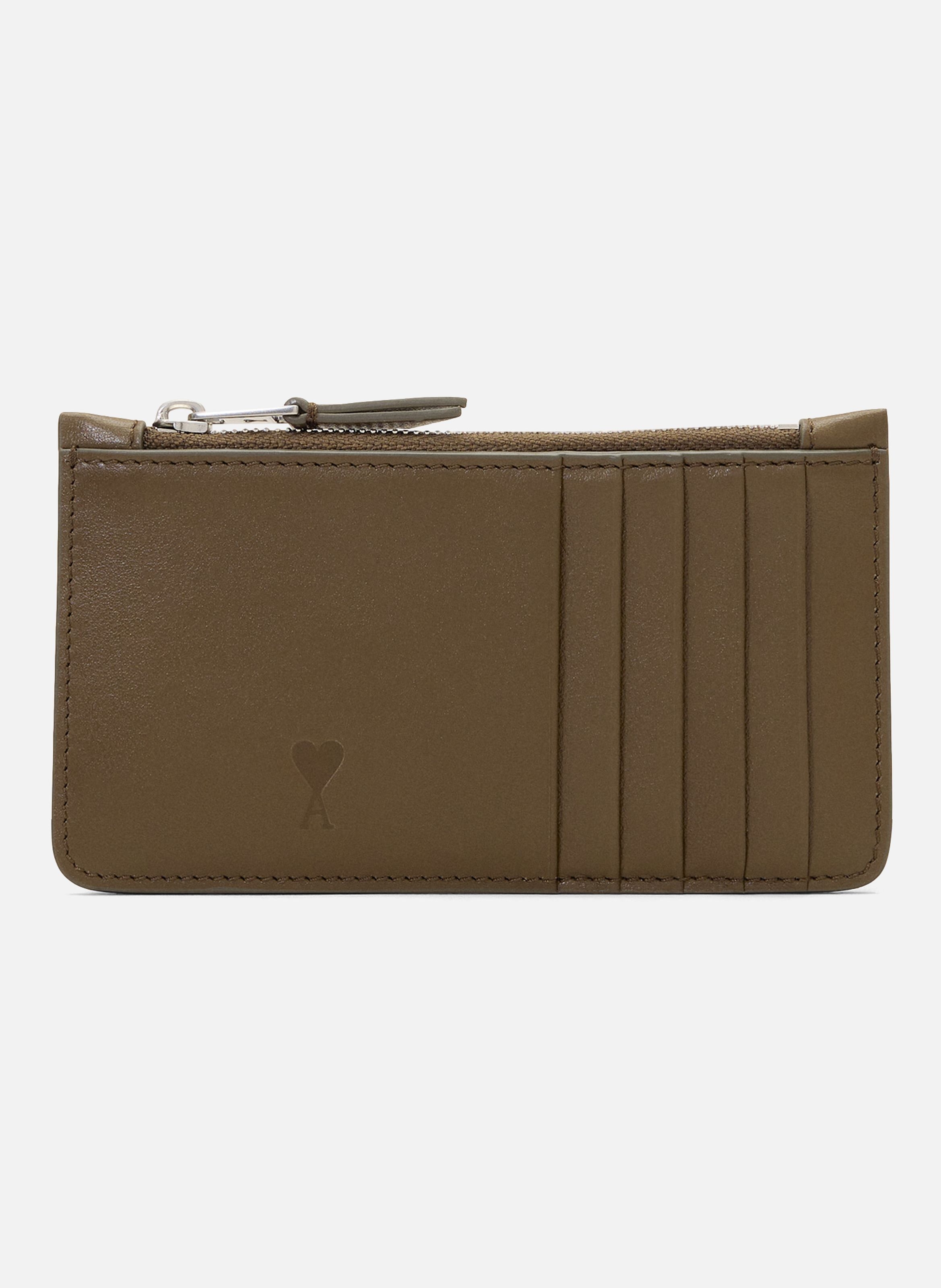 Porte-cartes zippé unisexe en cuir de vachette ami de coeur AMI PARIS Marron