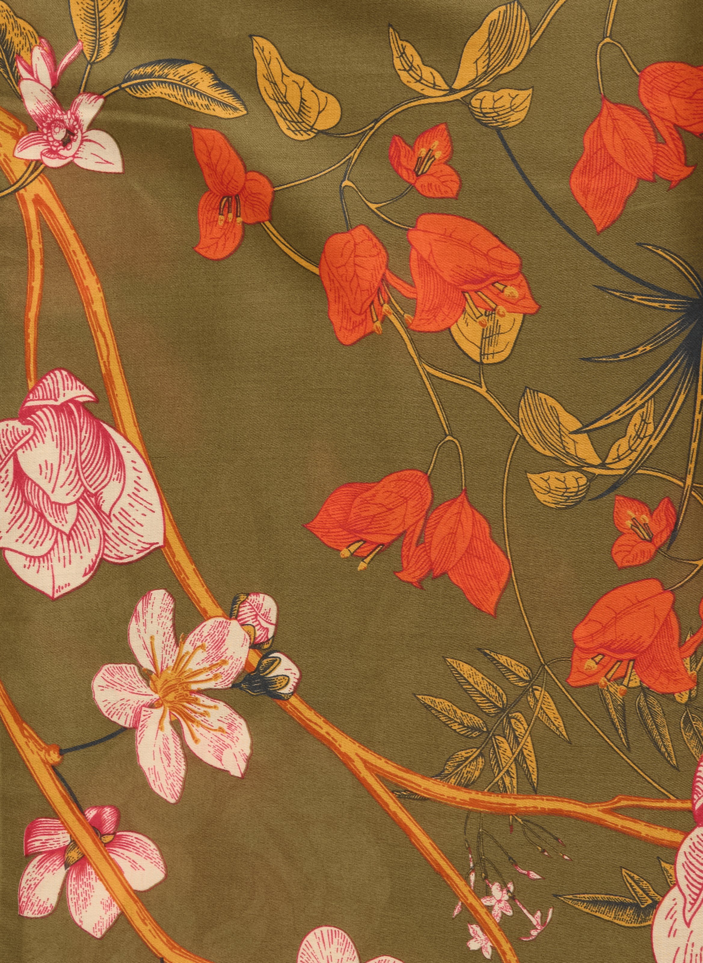 Floral Patterned Scarf AU PRINTEMPS PARIS Khaki