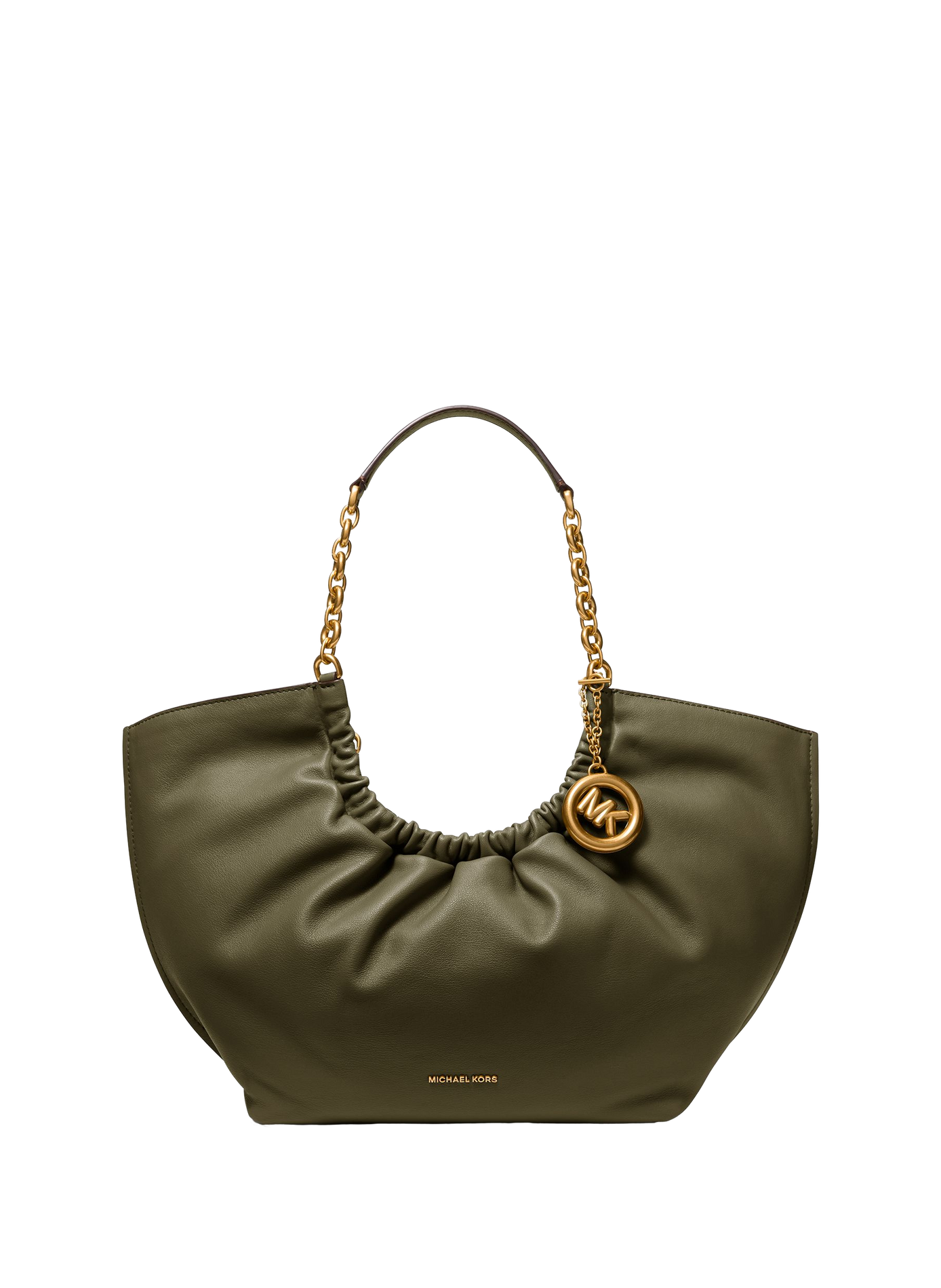 Handbag with chain detail and metallic logo in leather MICHAEL KORS Brown