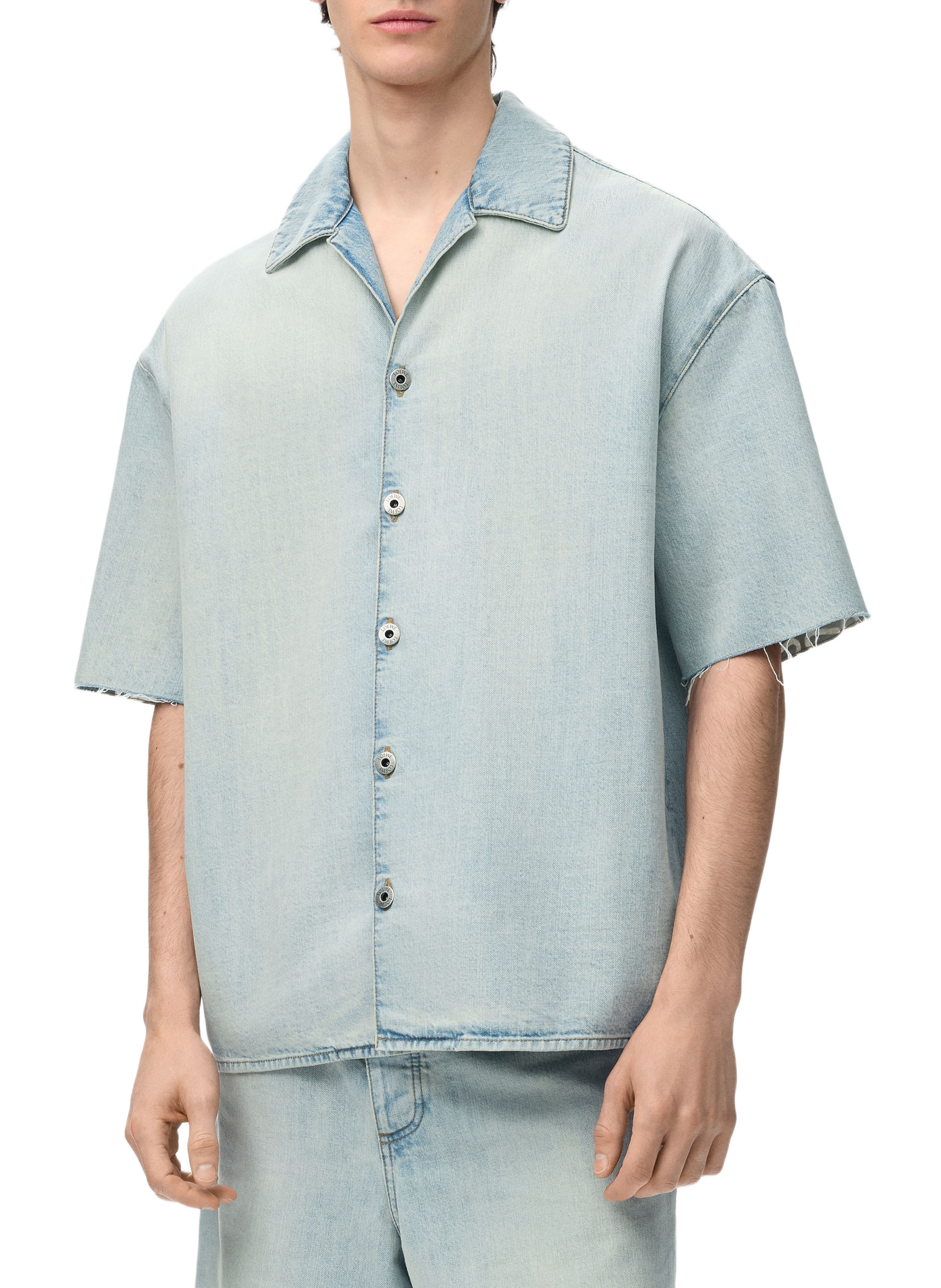 Korte mouw overhemd Anagram in lichtblauwe denim LOEWE Blauw