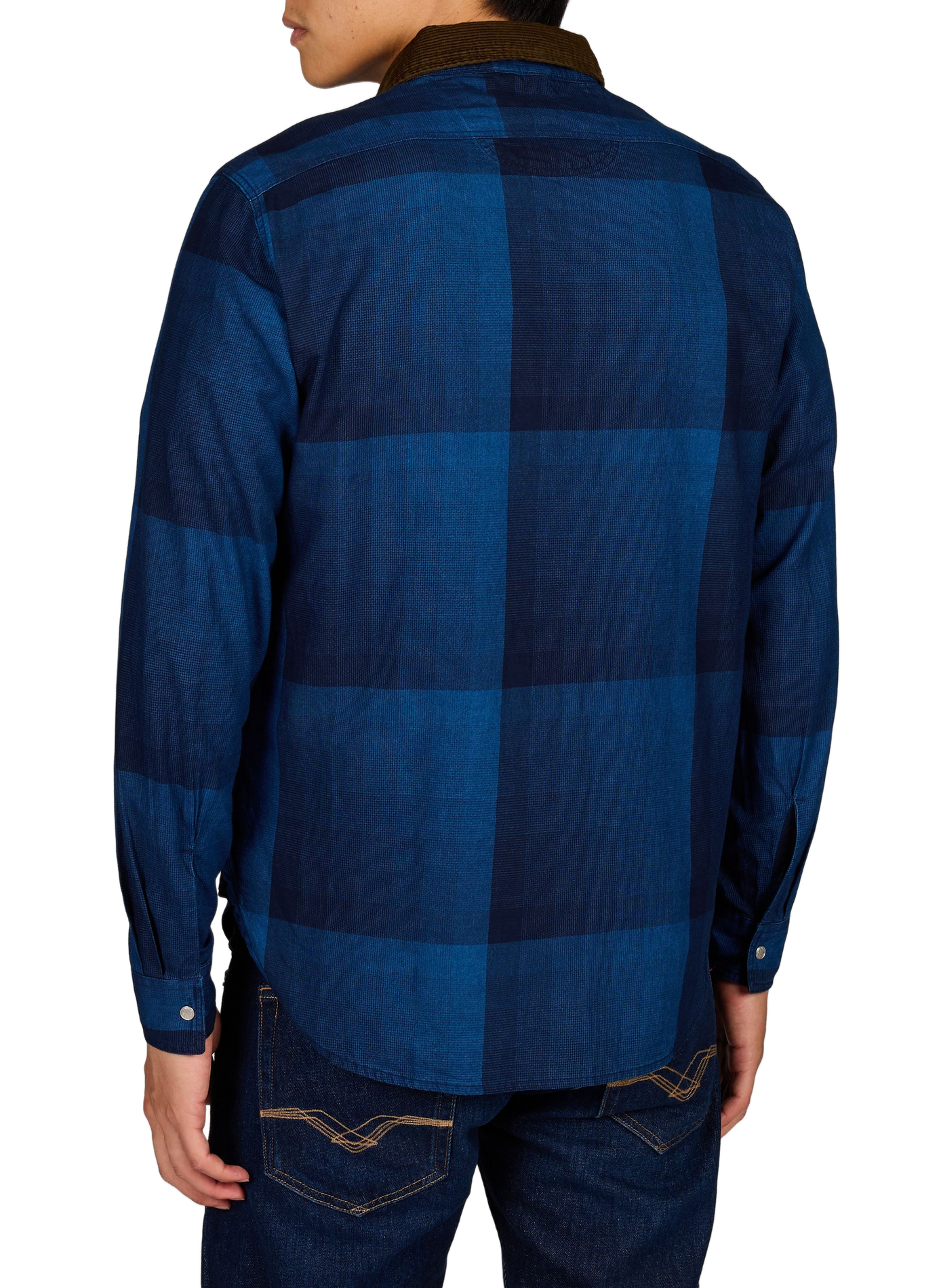Chemise à carreaux et col en velours côtelé en coton REPLAY Bleu